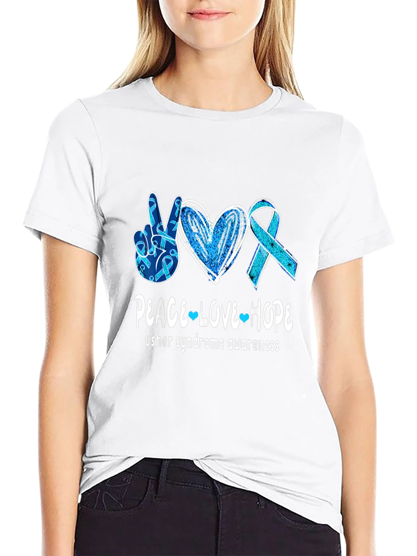 Rebbecca Usher Syndrome Awareness Peace Love Hope T-Shirt