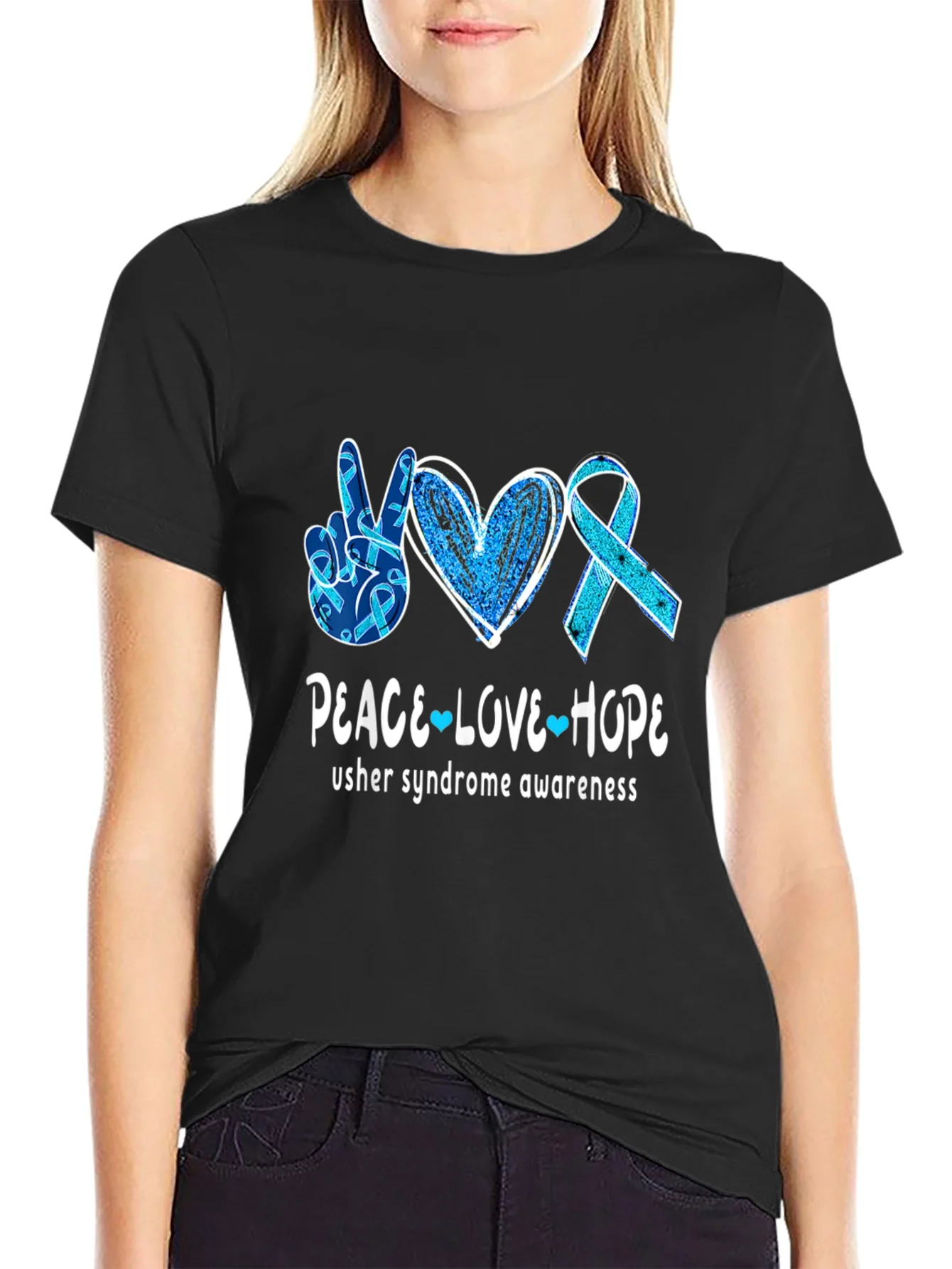 Rebbecca Usher Syndrome Awareness Peace Love Hope T-Shirt