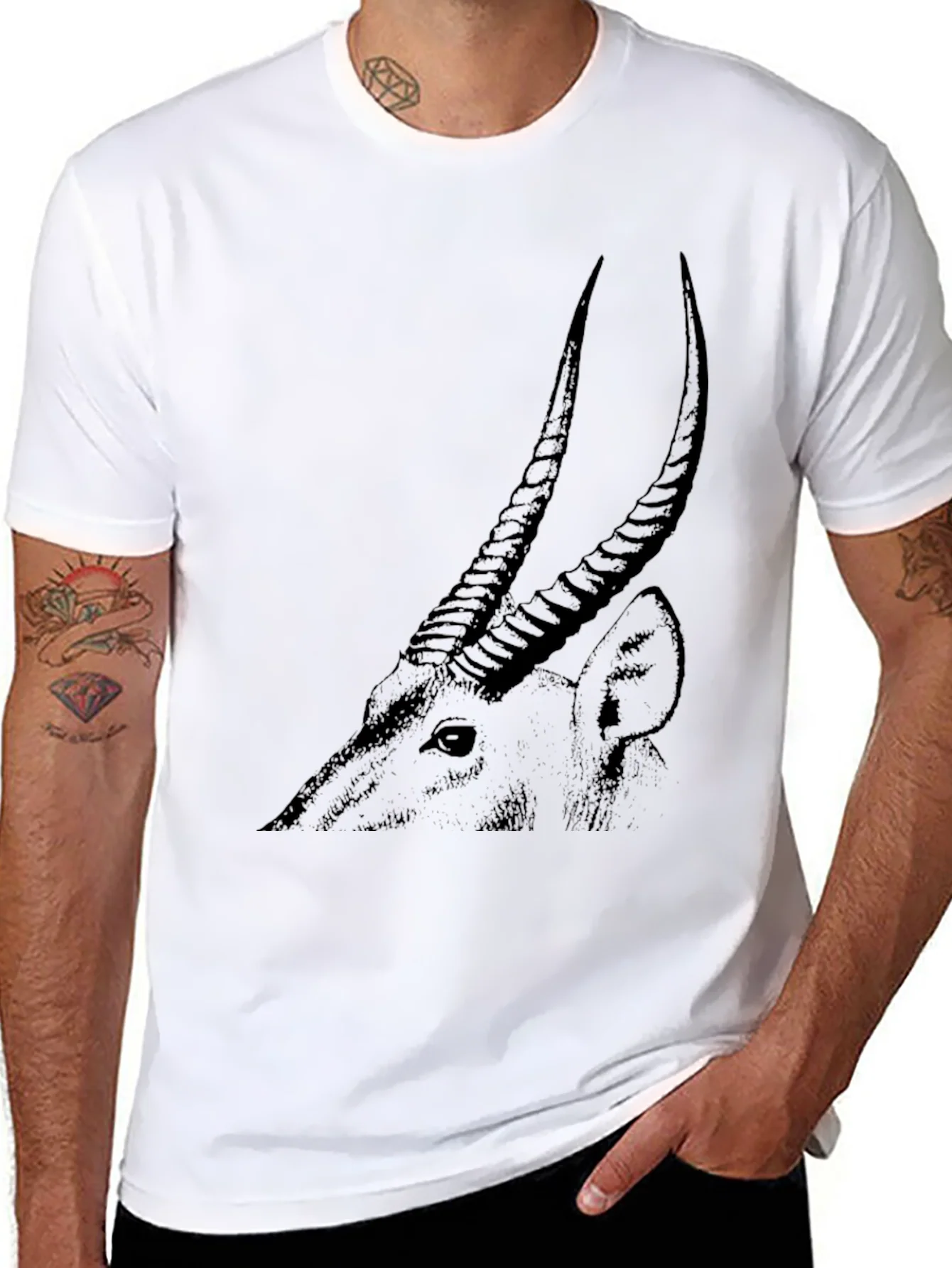 Camiseta Negra Hombre Dibujo Ant¨ªlope Estilizado