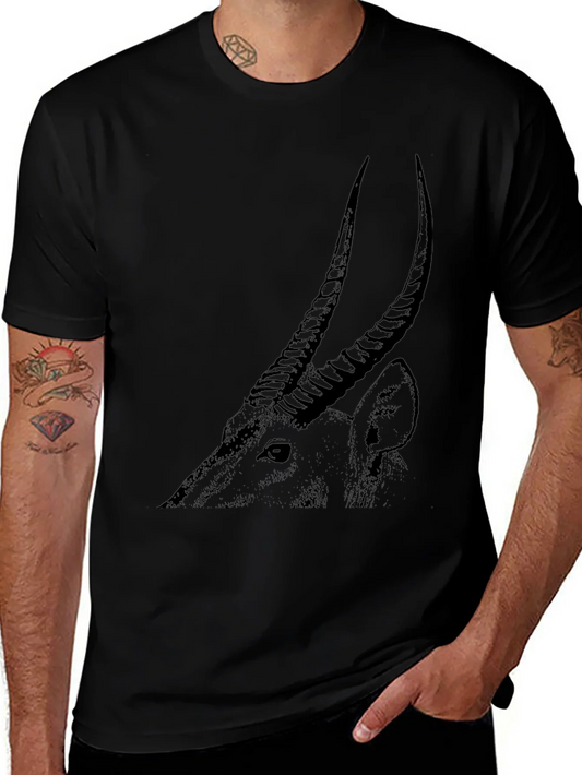 Camiseta Negra Hombre Dibujo Ant¨ªlope Estilizado