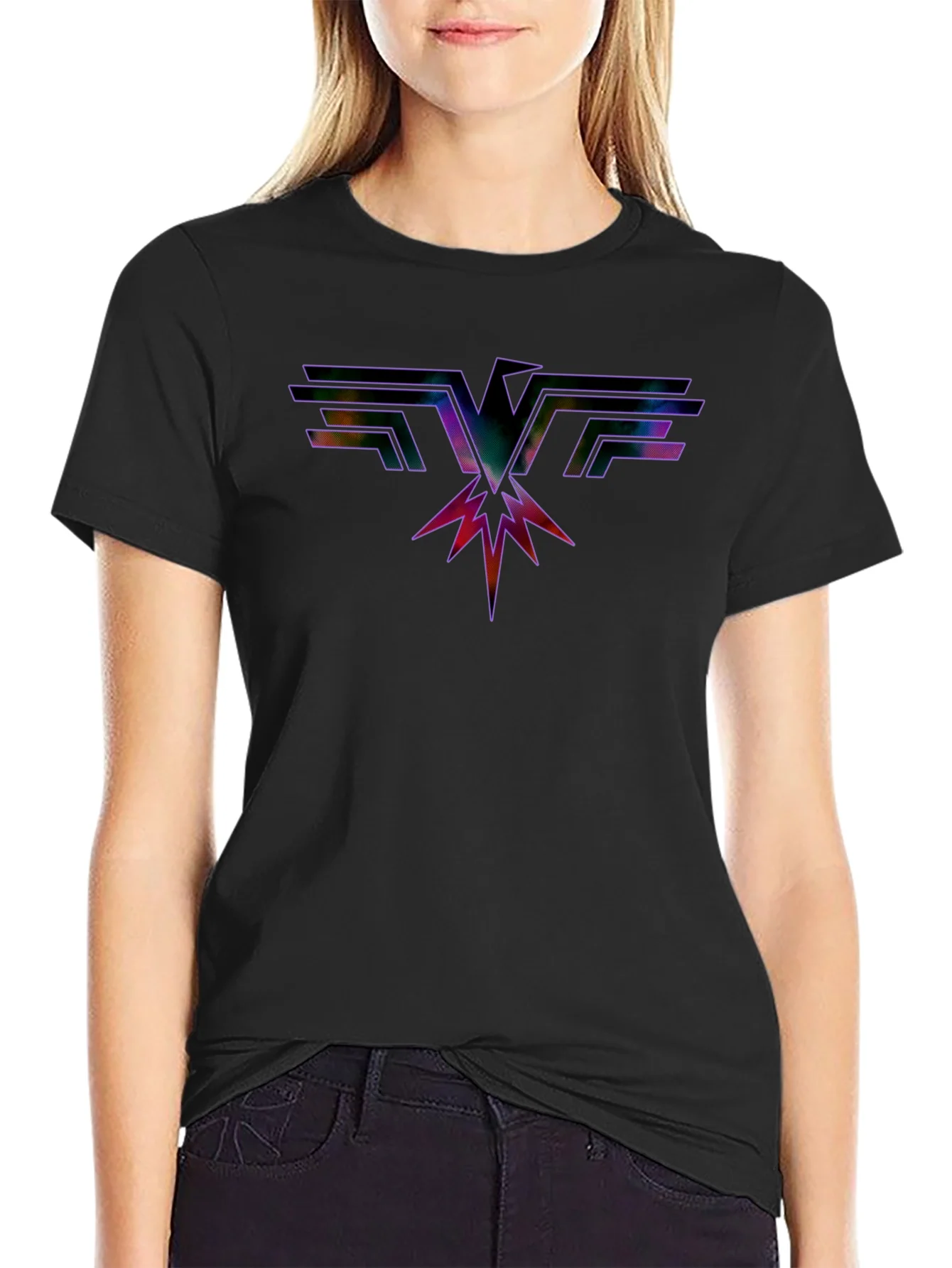 Rebbecca Retro Rock Eagle Graphic Black T-Shirt