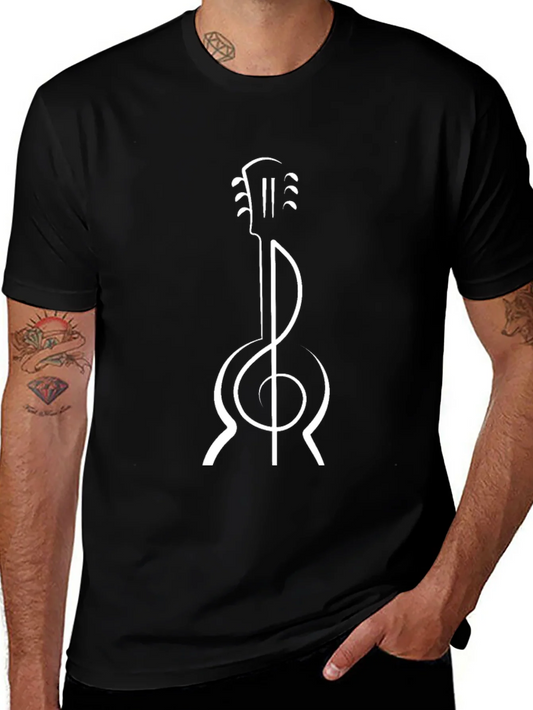 Rebbecca Guitar Clef Graphic Tee - Music Lovers Black T-Shirt