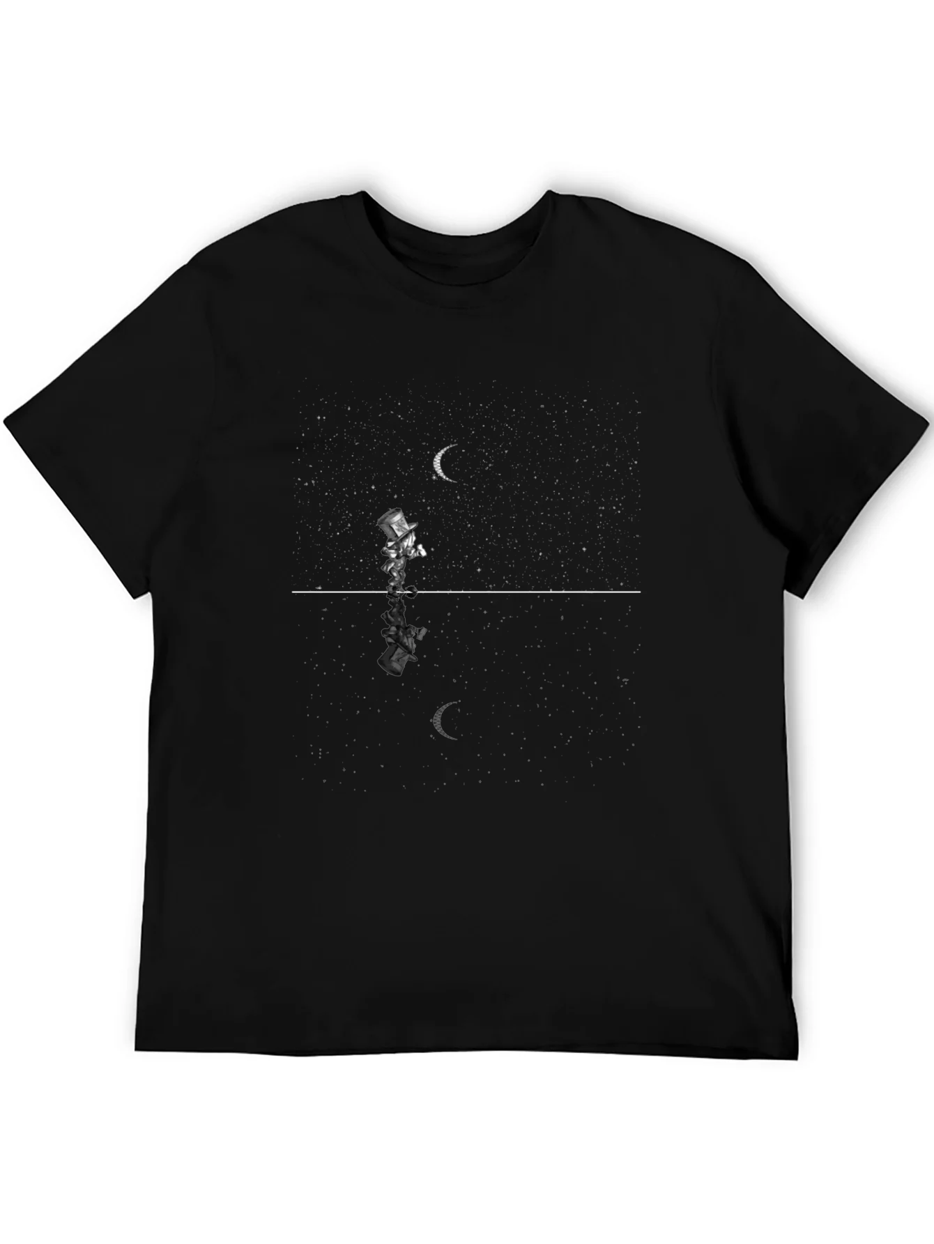 Camiseta Negra Estampada con Reflejo Lunar