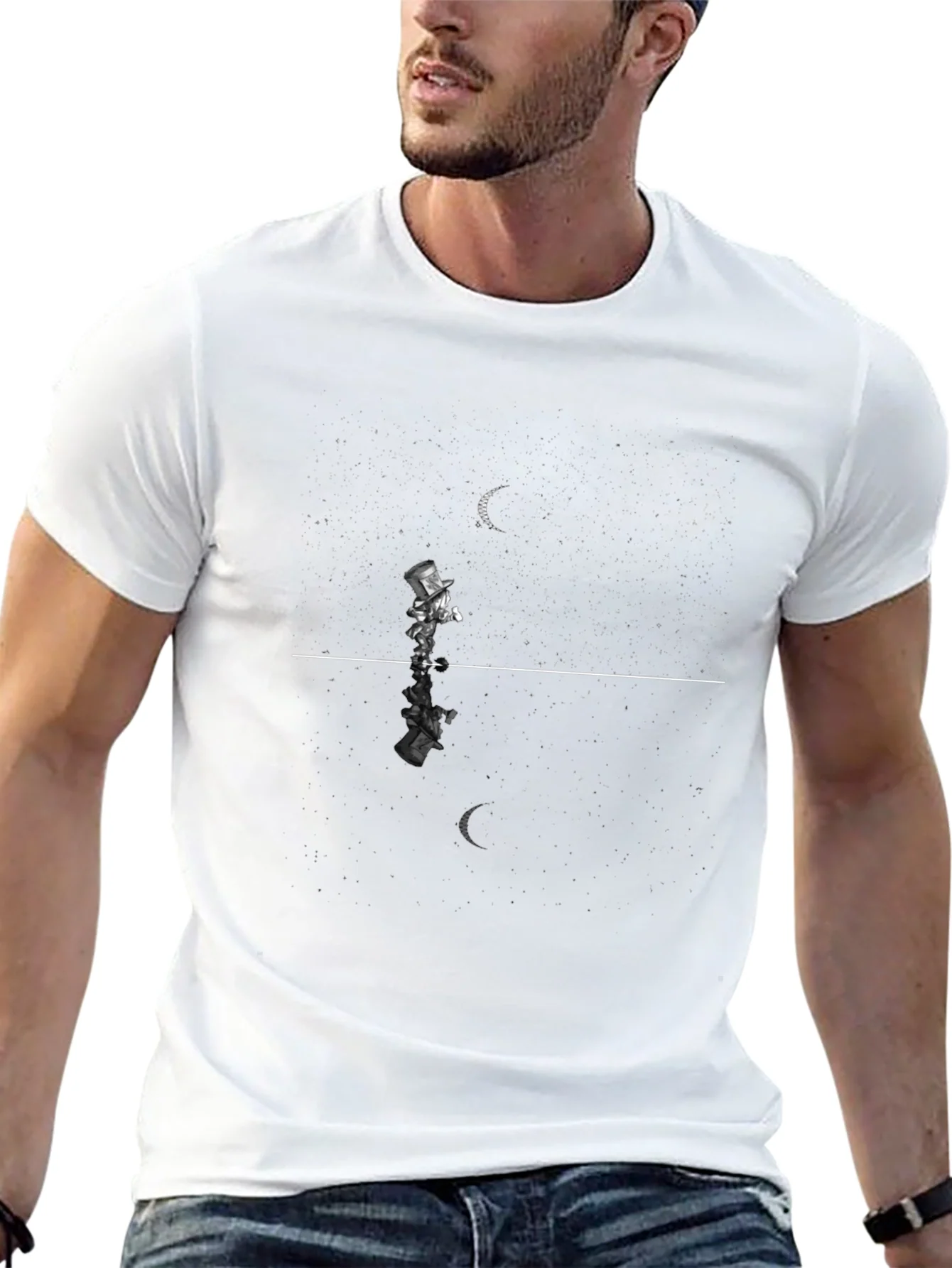 Camiseta Negra Estampada con Reflejo Lunar