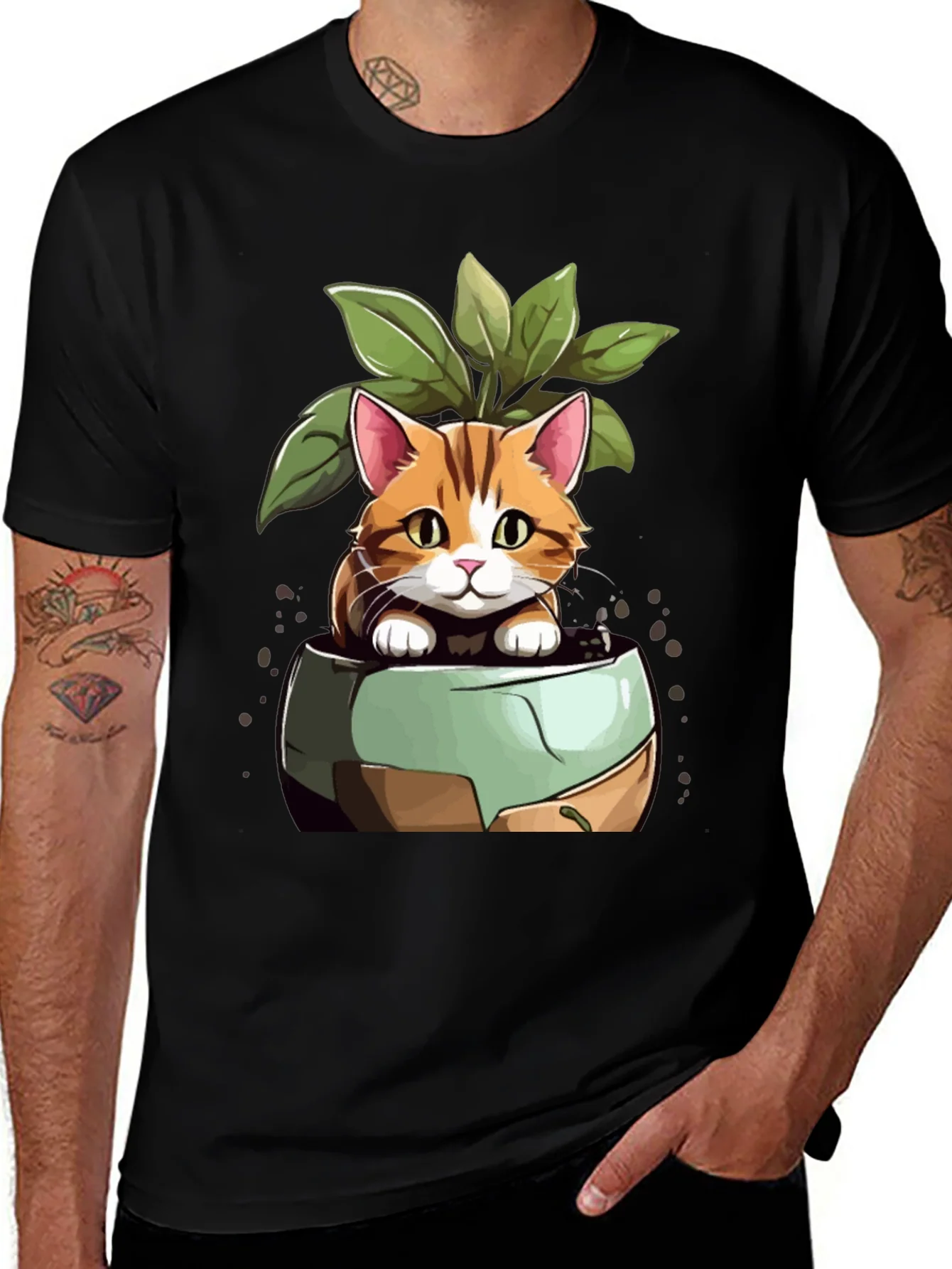 Rebbecca Cat in Pot Plant T-Shirt - Unique Design