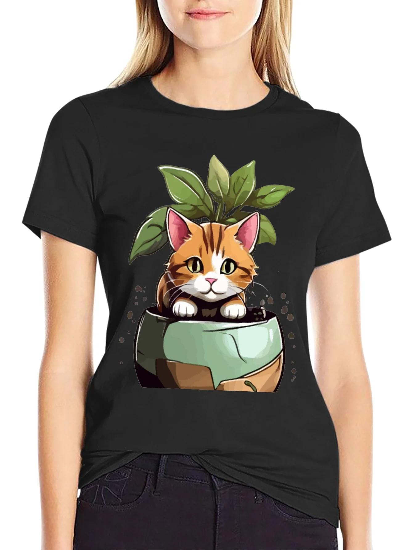 Rebbecca Cat in Pot Plant T-Shirt - Unique Design
