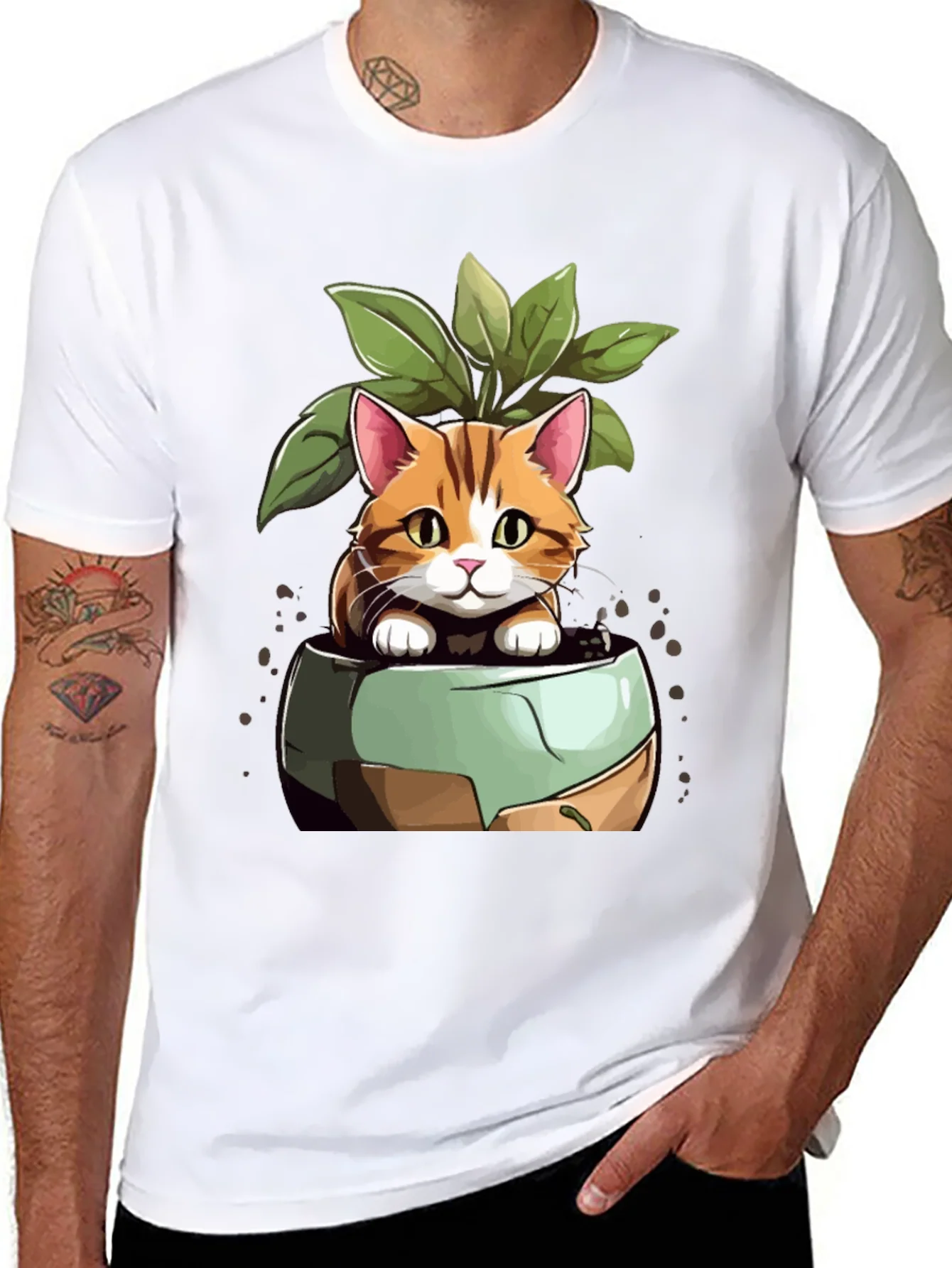 Rebbecca Cat in Pot Plant T-Shirt - Unique Design