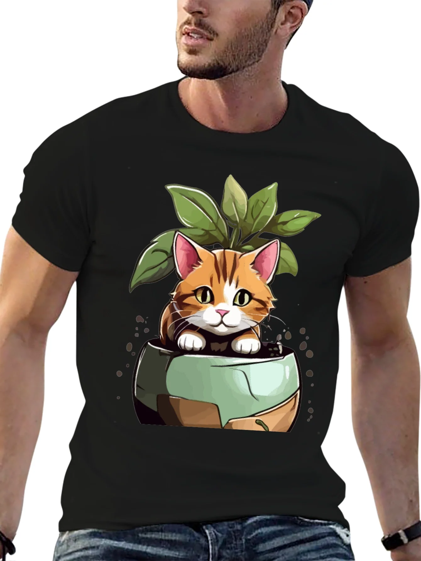 Rebbecca Cat in Pot Plant T-Shirt - Unique Design