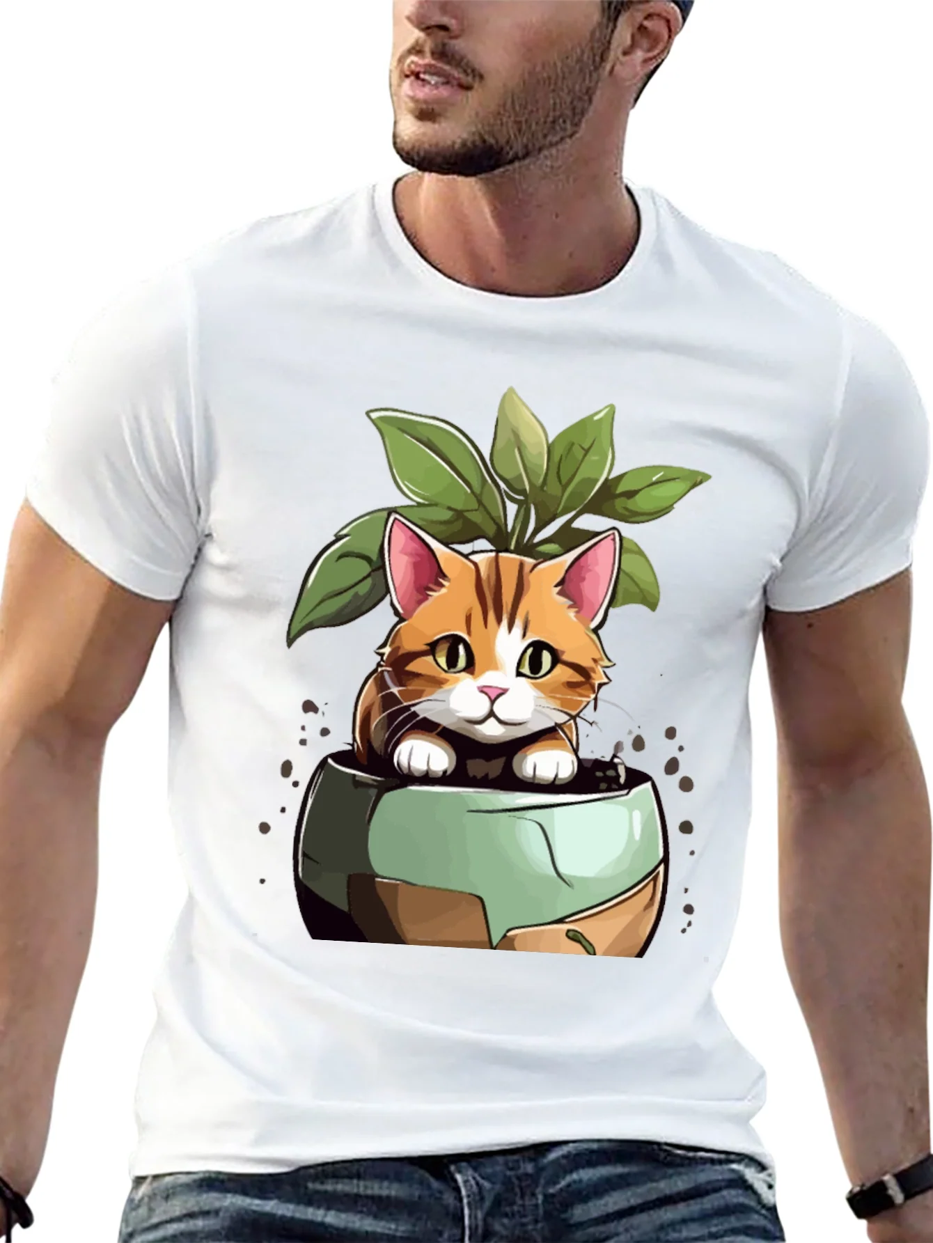 Rebbecca Cat in Pot Plant T-Shirt - Unique Design