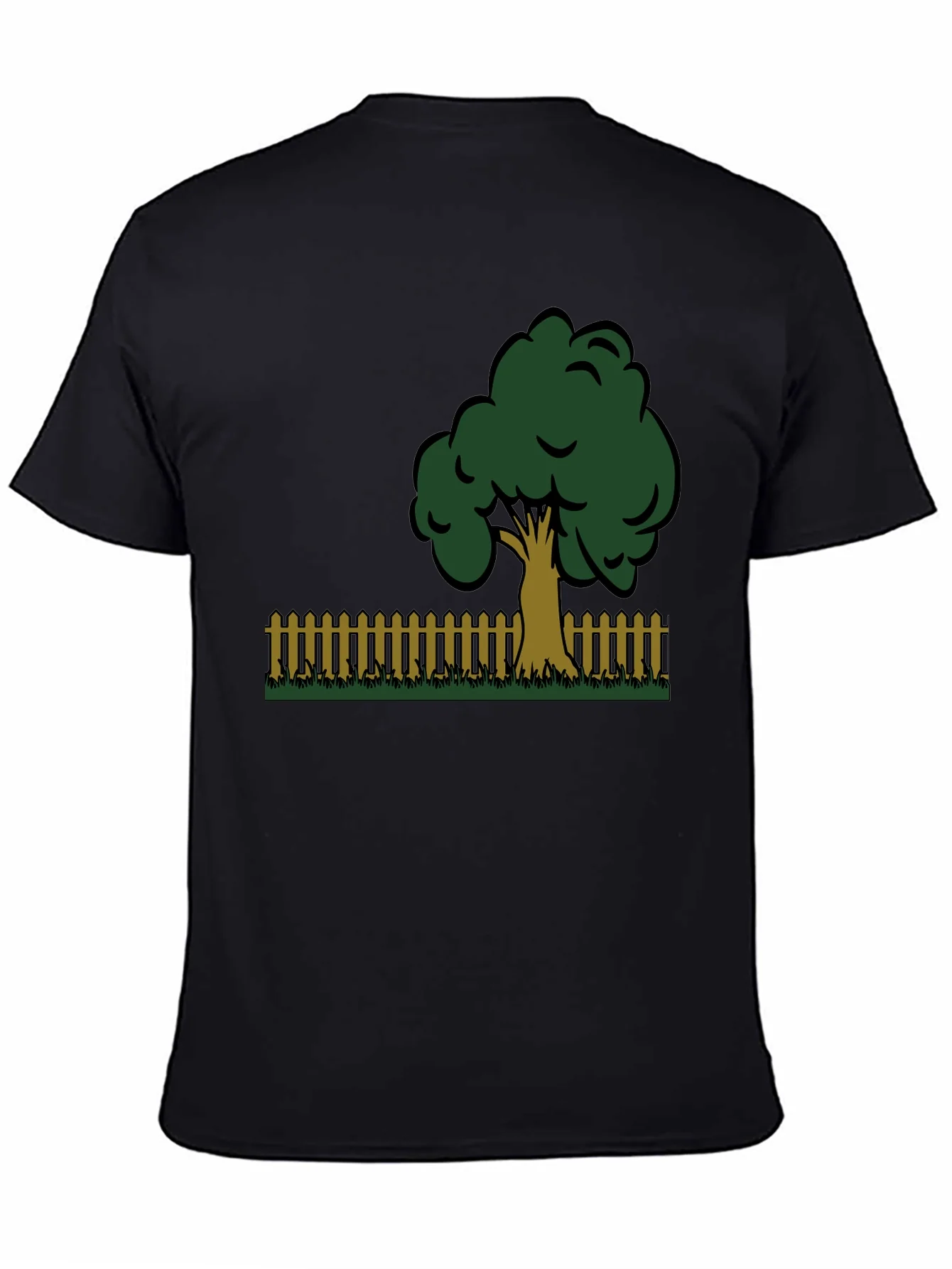 Camiseta Negra con Dise?o de ¨¢rbol y Valla