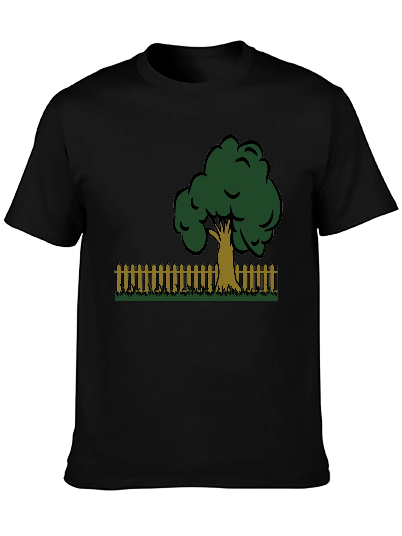 Camiseta Negra con Dise?o de ¨¢rbol y Valla