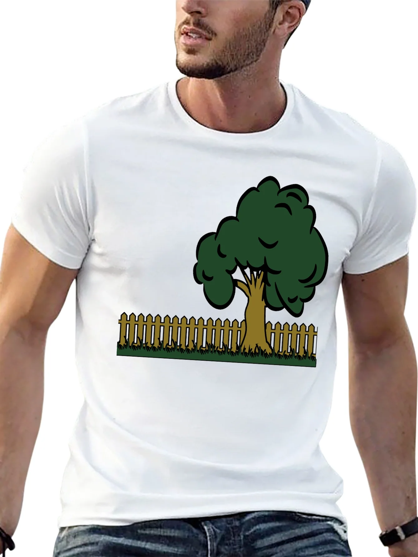 Camiseta Negra con Dise?o de ¨¢rbol y Valla