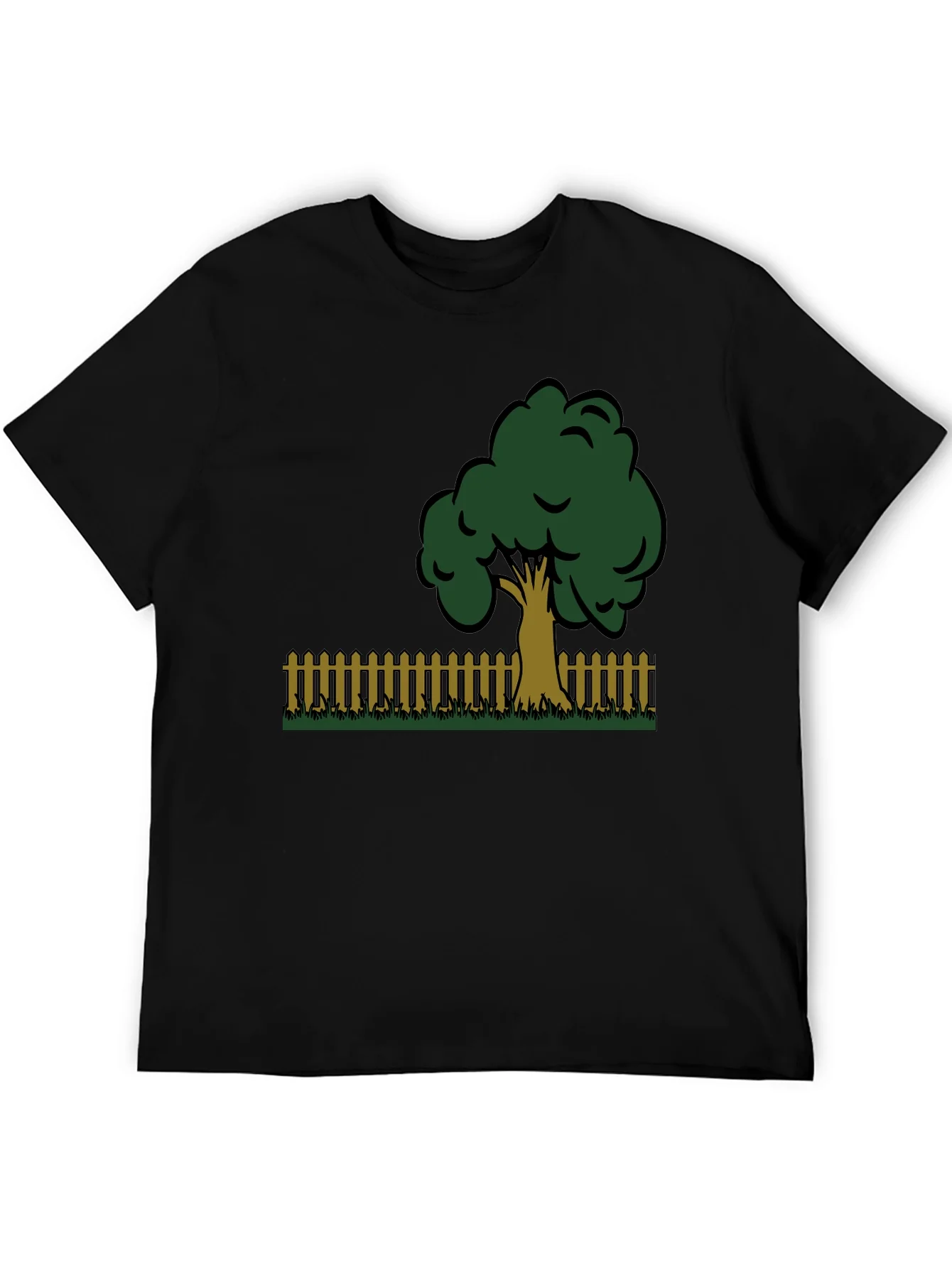 Camiseta Negra con Dise?o de ¨¢rbol y Valla
