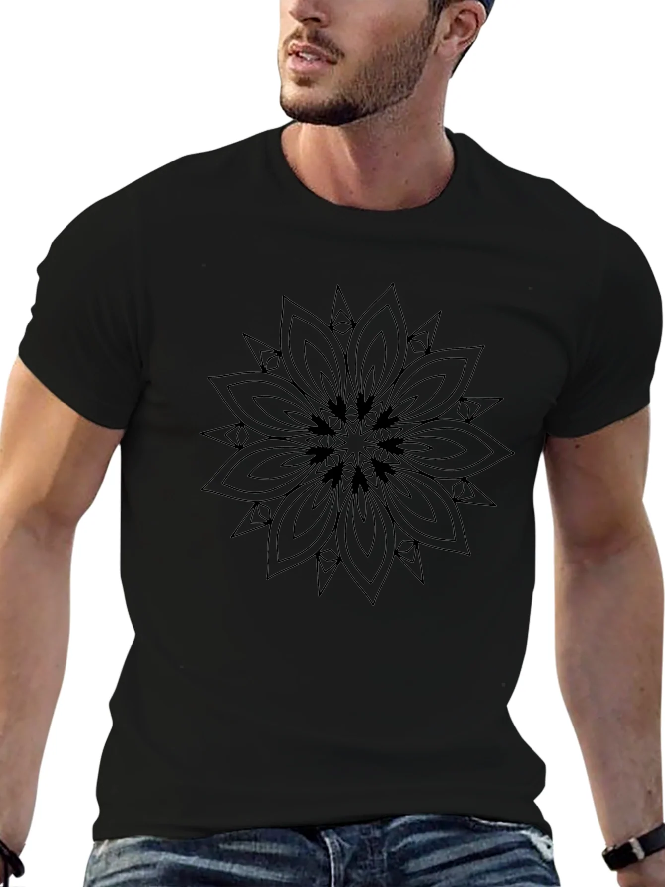 Camiseta Negra con Dise?o Floral Abstracto