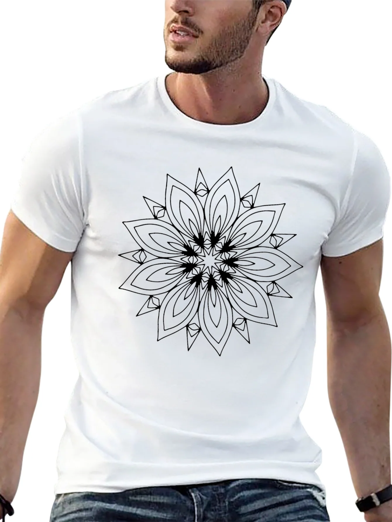 Camiseta Negra con Dise?o Floral Abstracto
