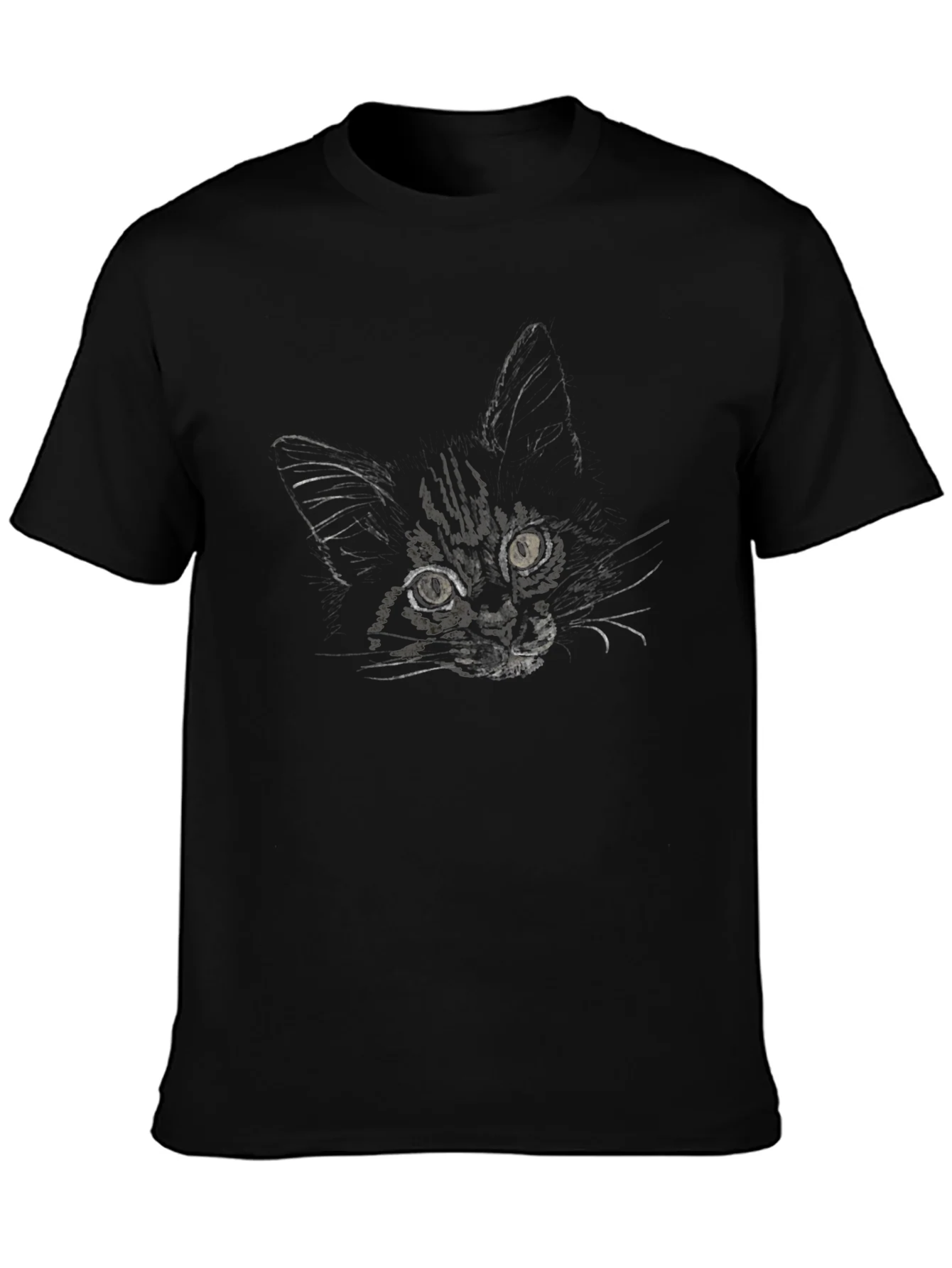 Camiseta Negra con Dise?o de Gato Abstracto