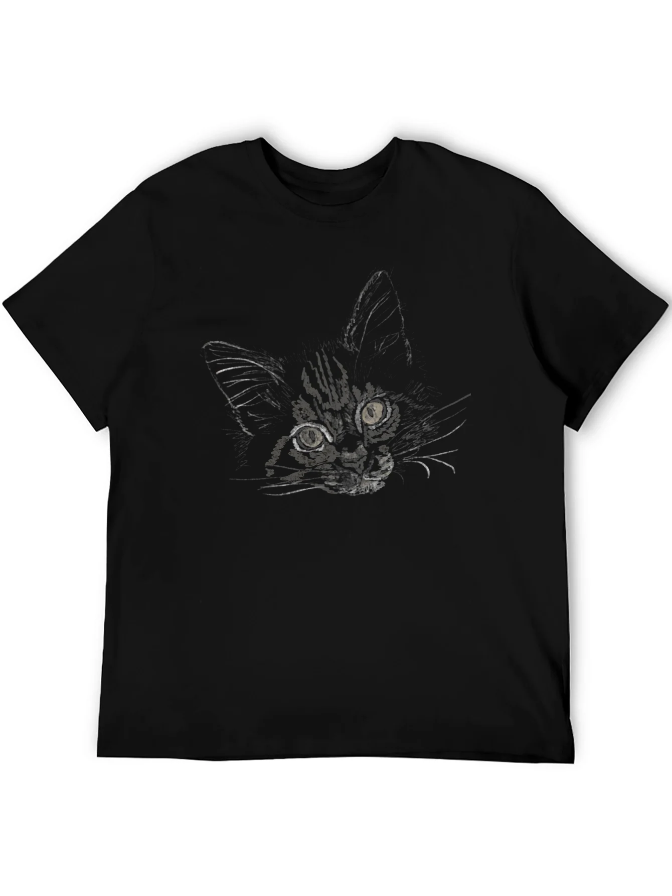 Camiseta Negra con Dise?o de Gato Abstracto