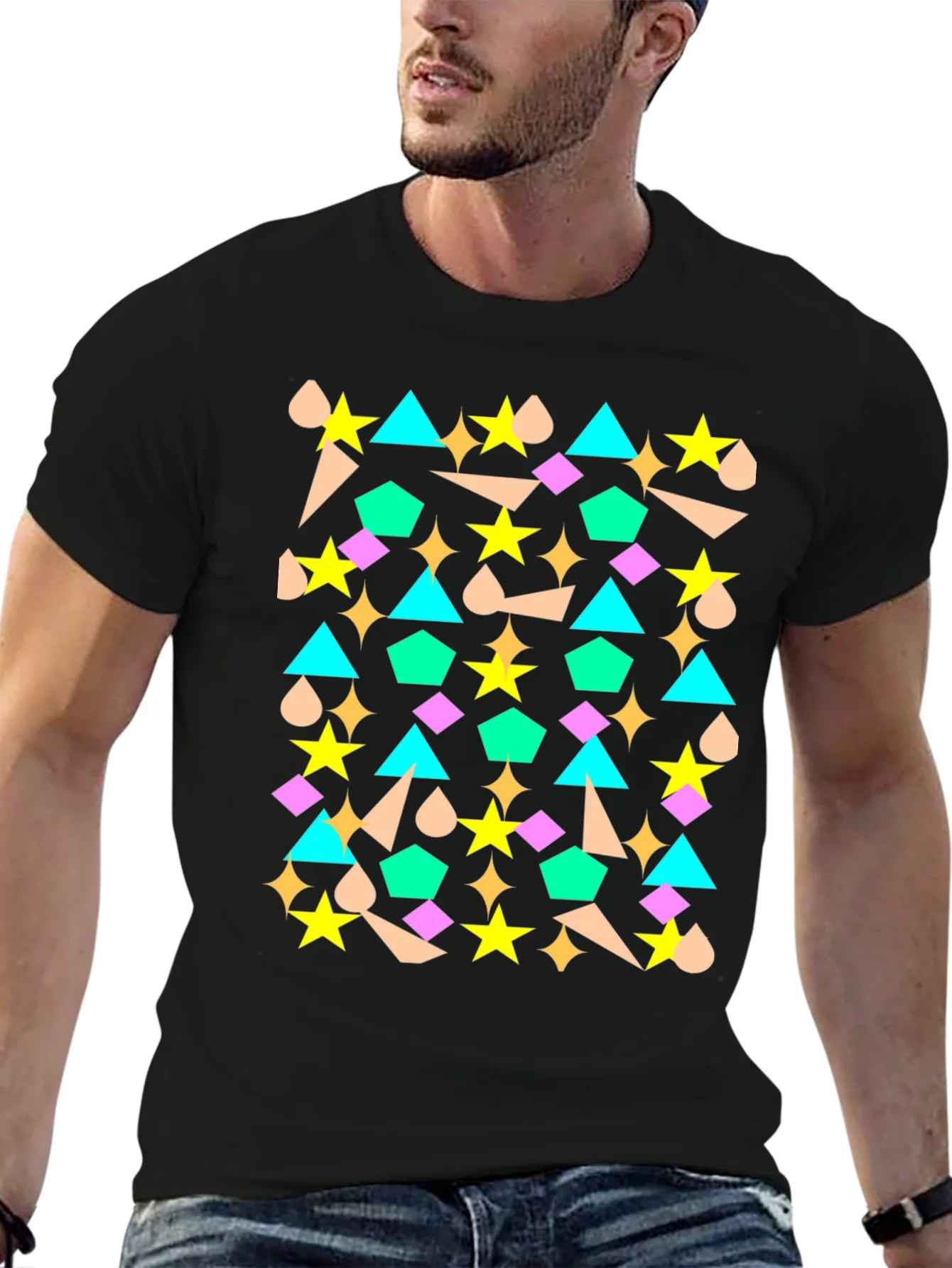Camiseta Negra con Dise?o Geom¨¦trico Abstracto