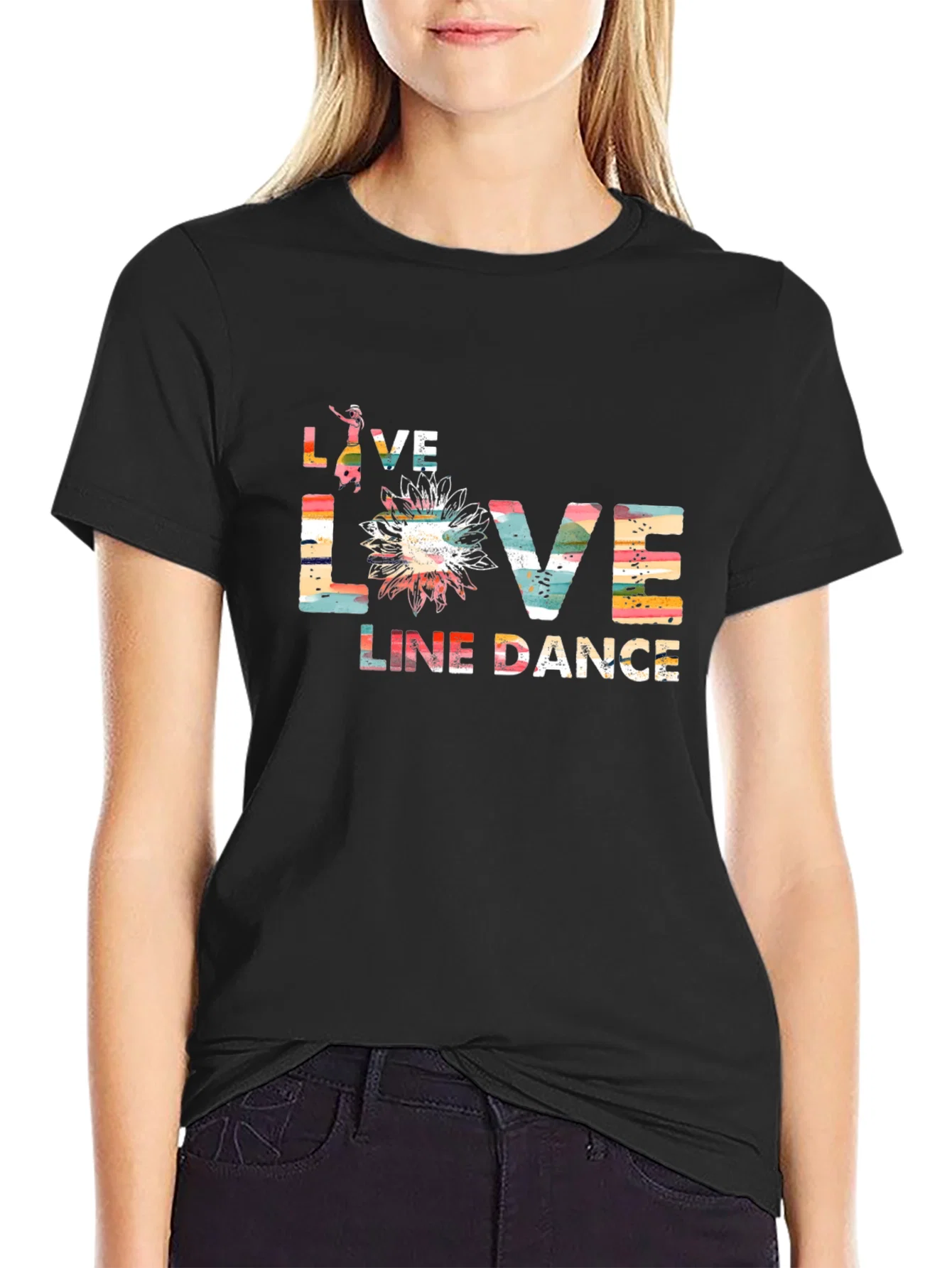 Rebbecca Live Love Line Dance Black T-Shirt