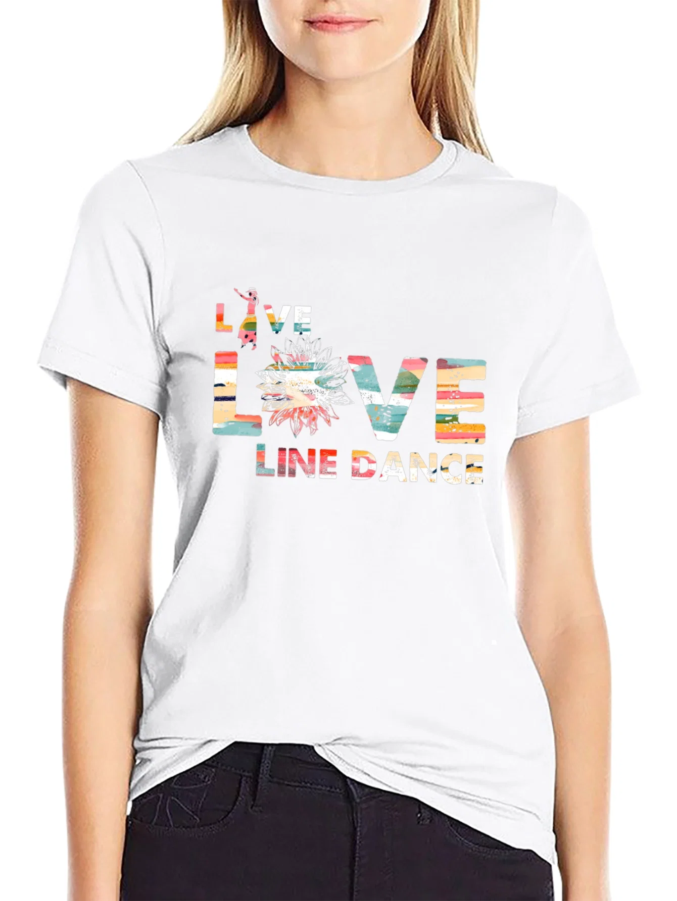 Rebbecca Live Love Line Dance Black T-Shirt
