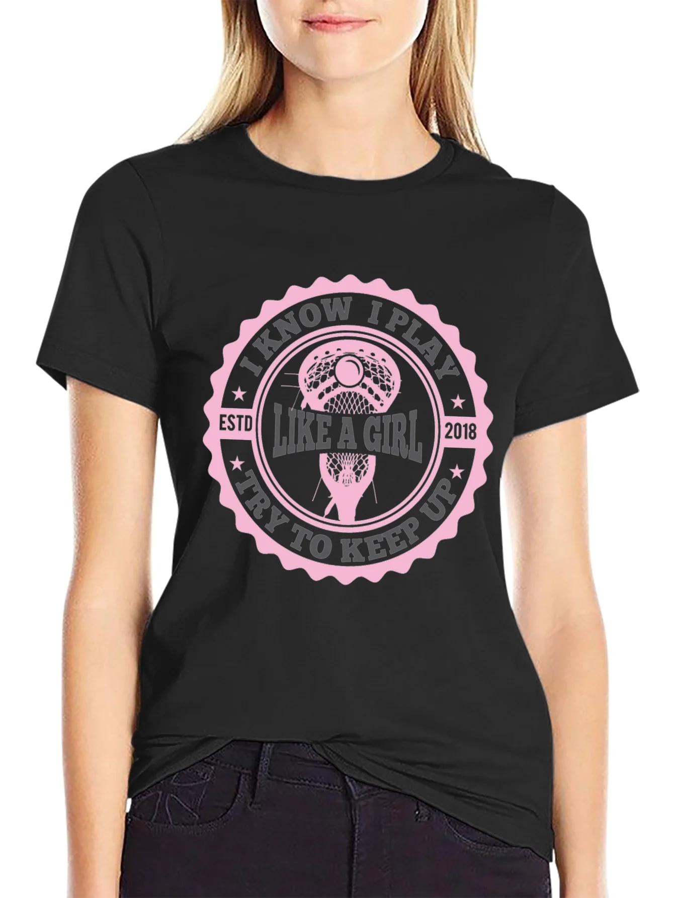 Camiseta Negra Lacrosse: Juego Como Una Chica