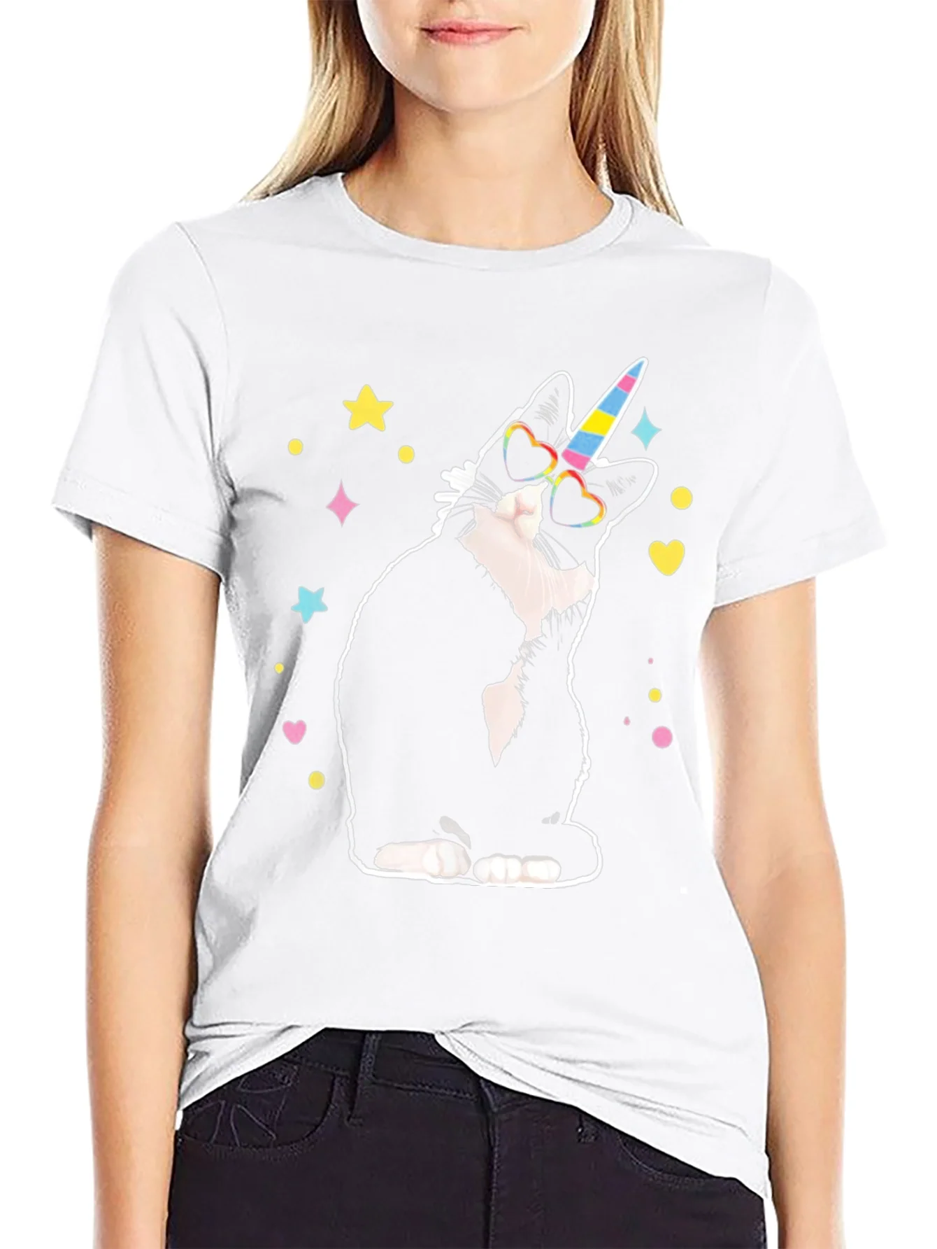 Camiseta Negra Gato Unicornio Divertido