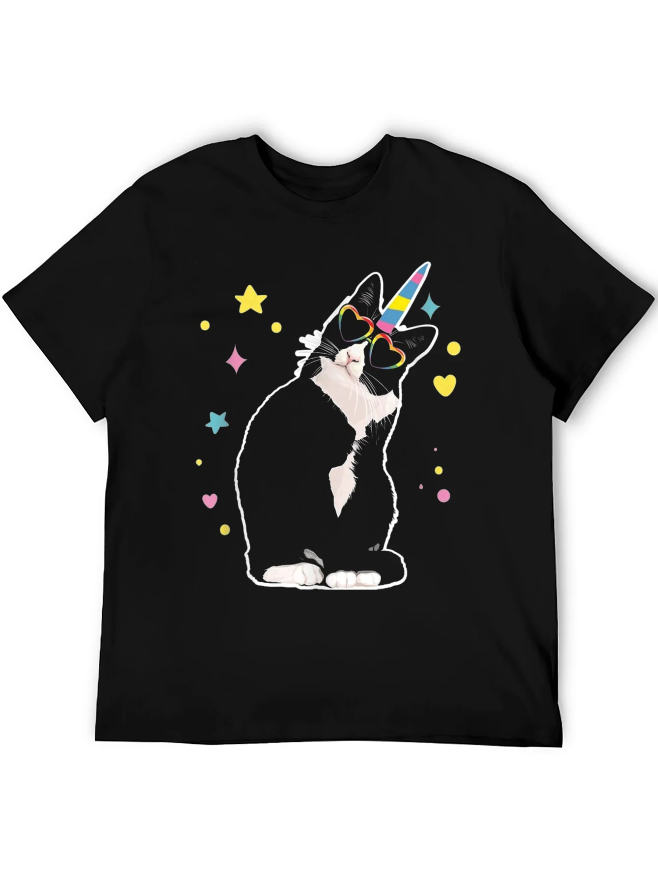 Camiseta Negra Gato Unicornio Divertido
