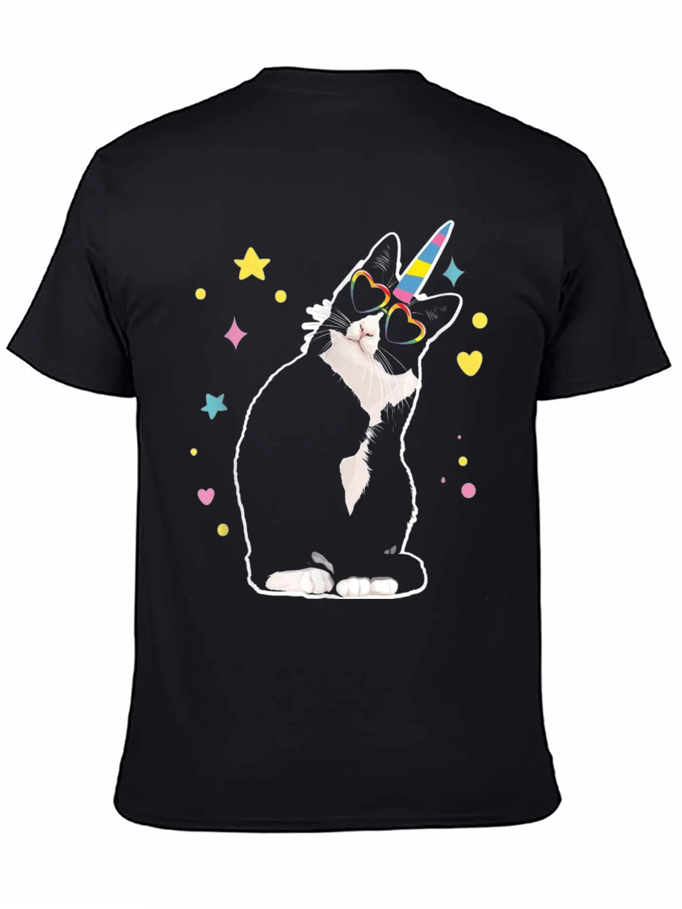 Camiseta Negra Gato Unicornio Divertido