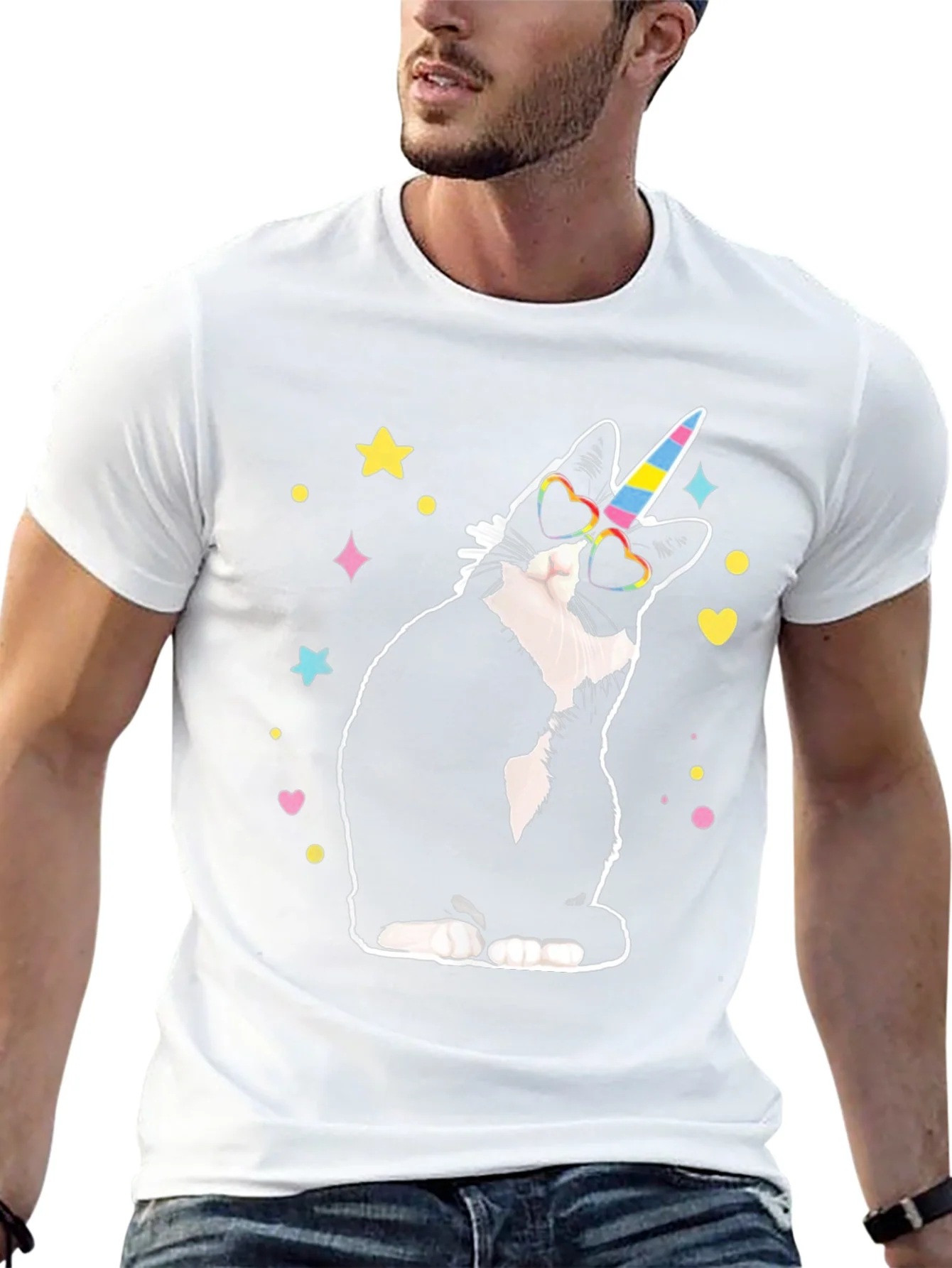 Camiseta Negra Gato Unicornio Divertido