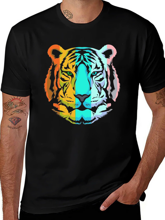 Camiseta Negra con Estampado de Tigre Multicolor