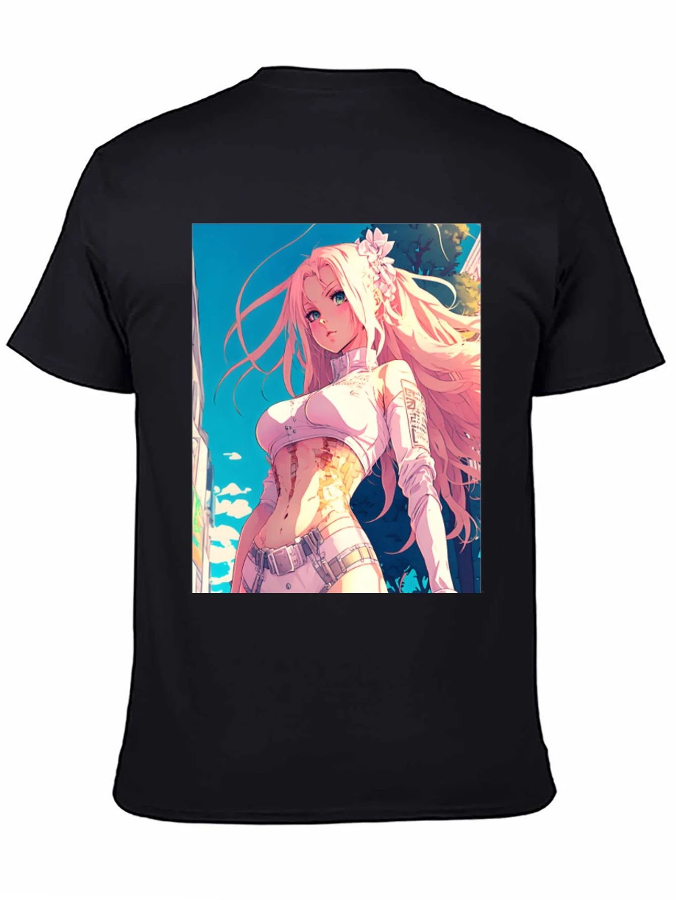 Camiseta Negra con Dise?o Anime de Chica