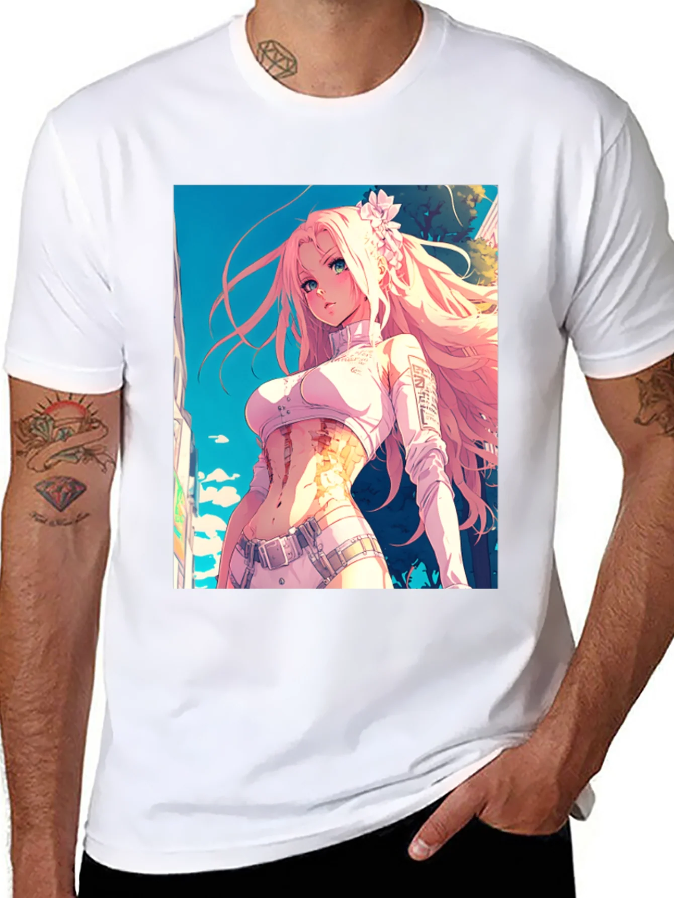 Camiseta Negra con Dise?o Anime de Chica