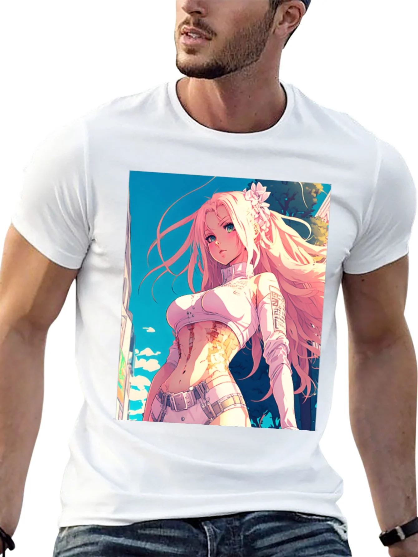 Camiseta Negra con Dise?o Anime de Chica