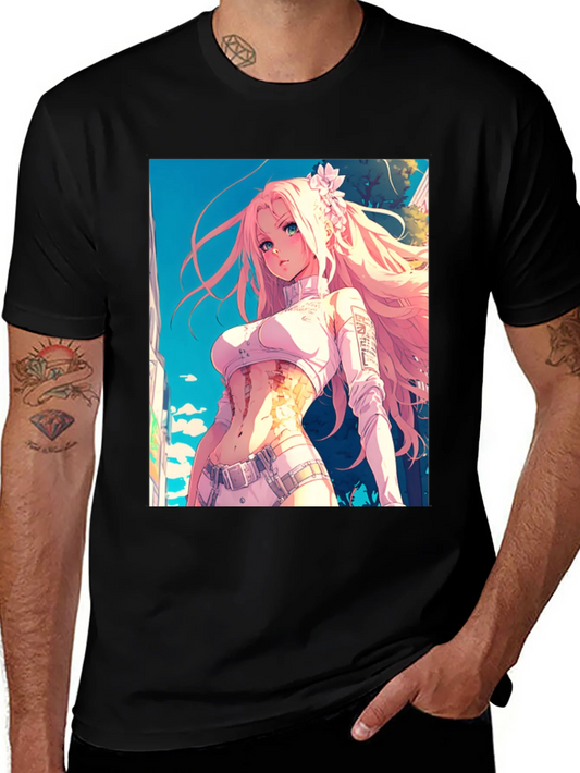 Camiseta Negra con Dise?o Anime de Chica