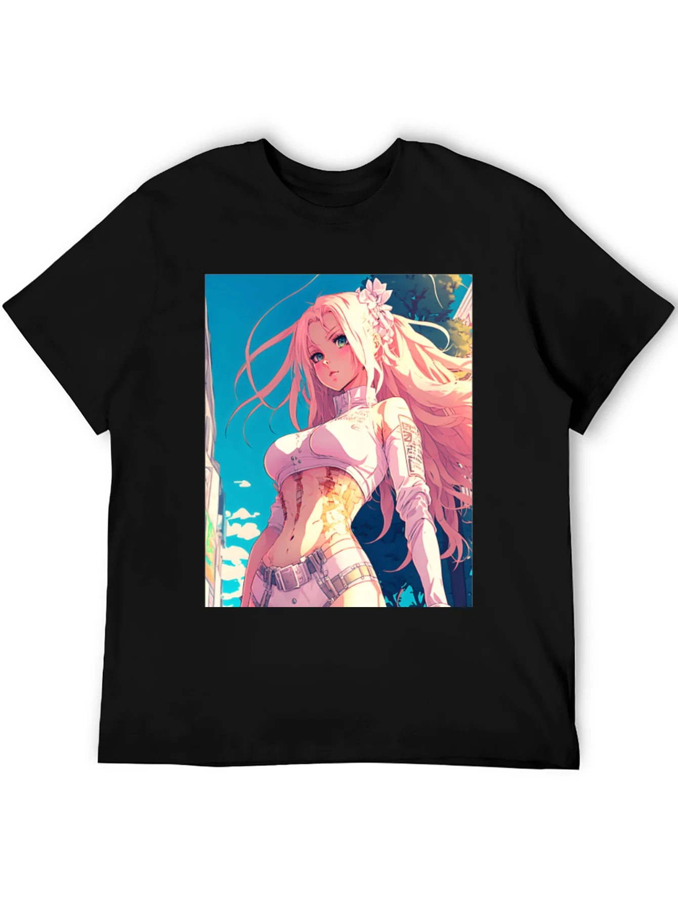 Camiseta Negra con Dise?o Anime de Chica