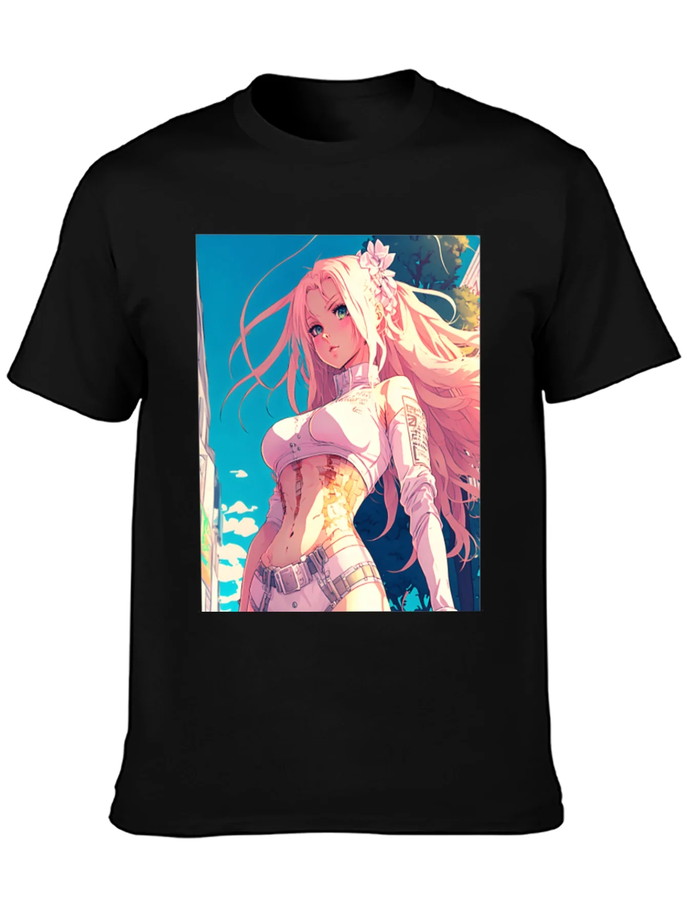 Camiseta Negra con Dise?o Anime de Chica