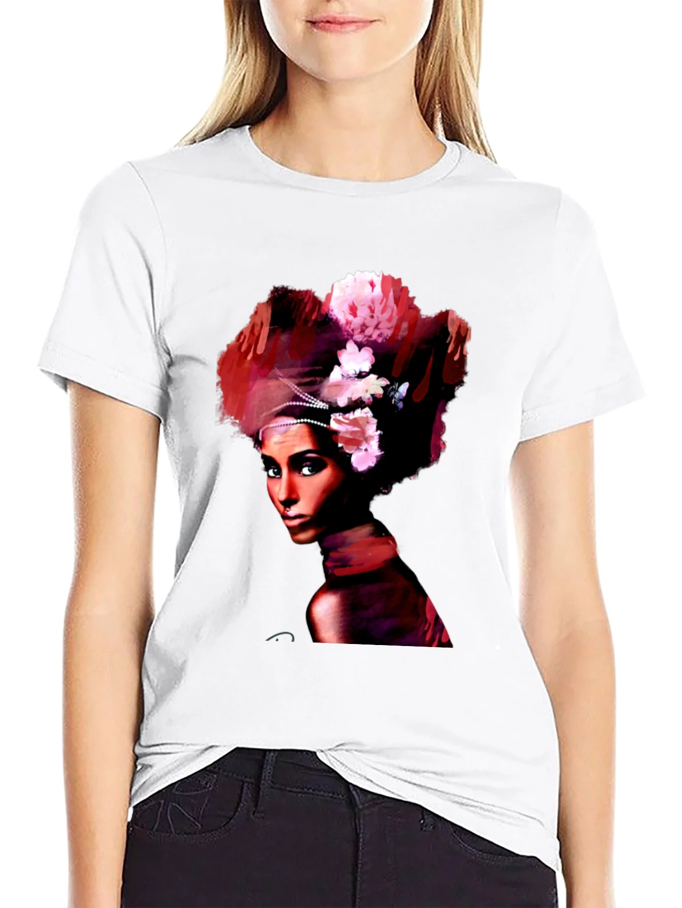 Camiseta Negra con Dise?o Art¨ªstico de Mujer