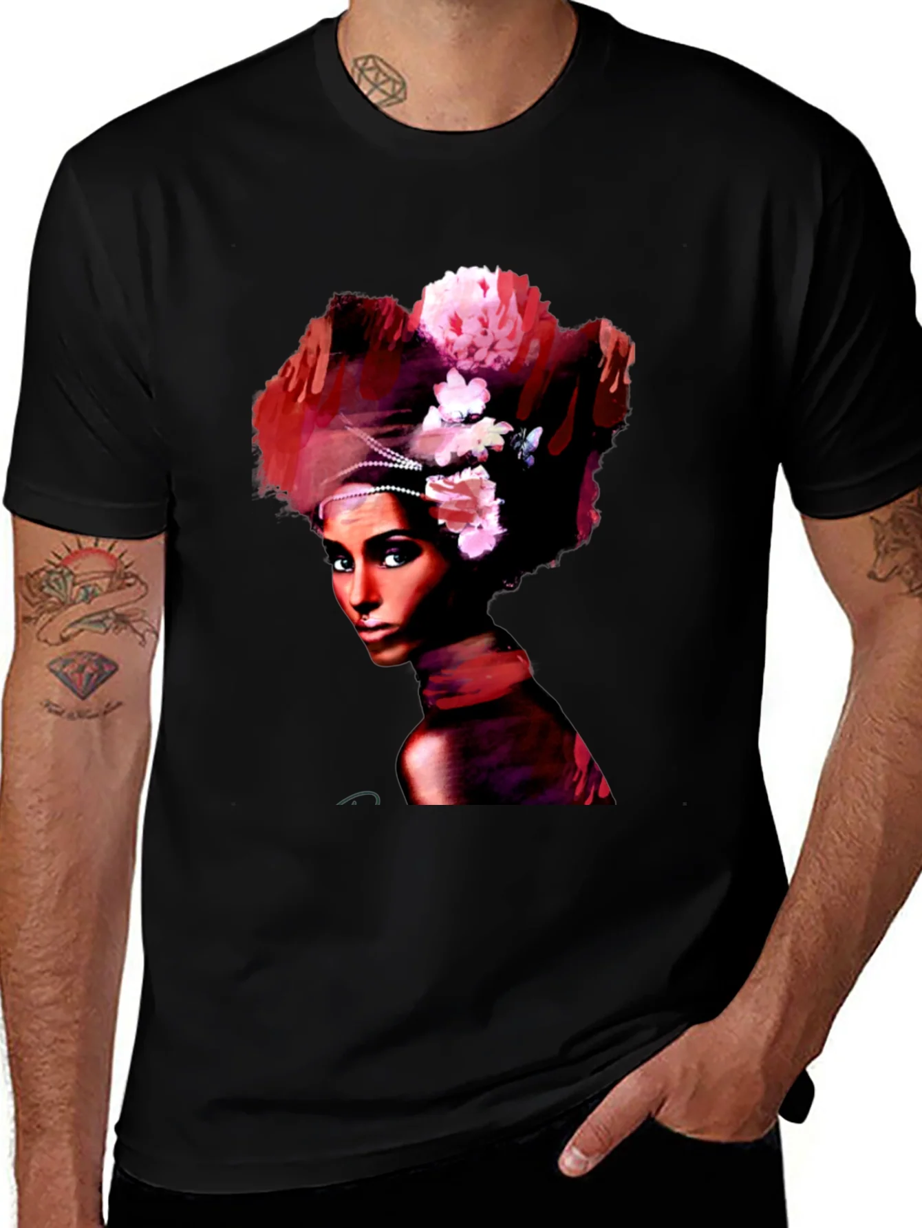 Camiseta Negra con Dise?o Art¨ªstico de Mujer