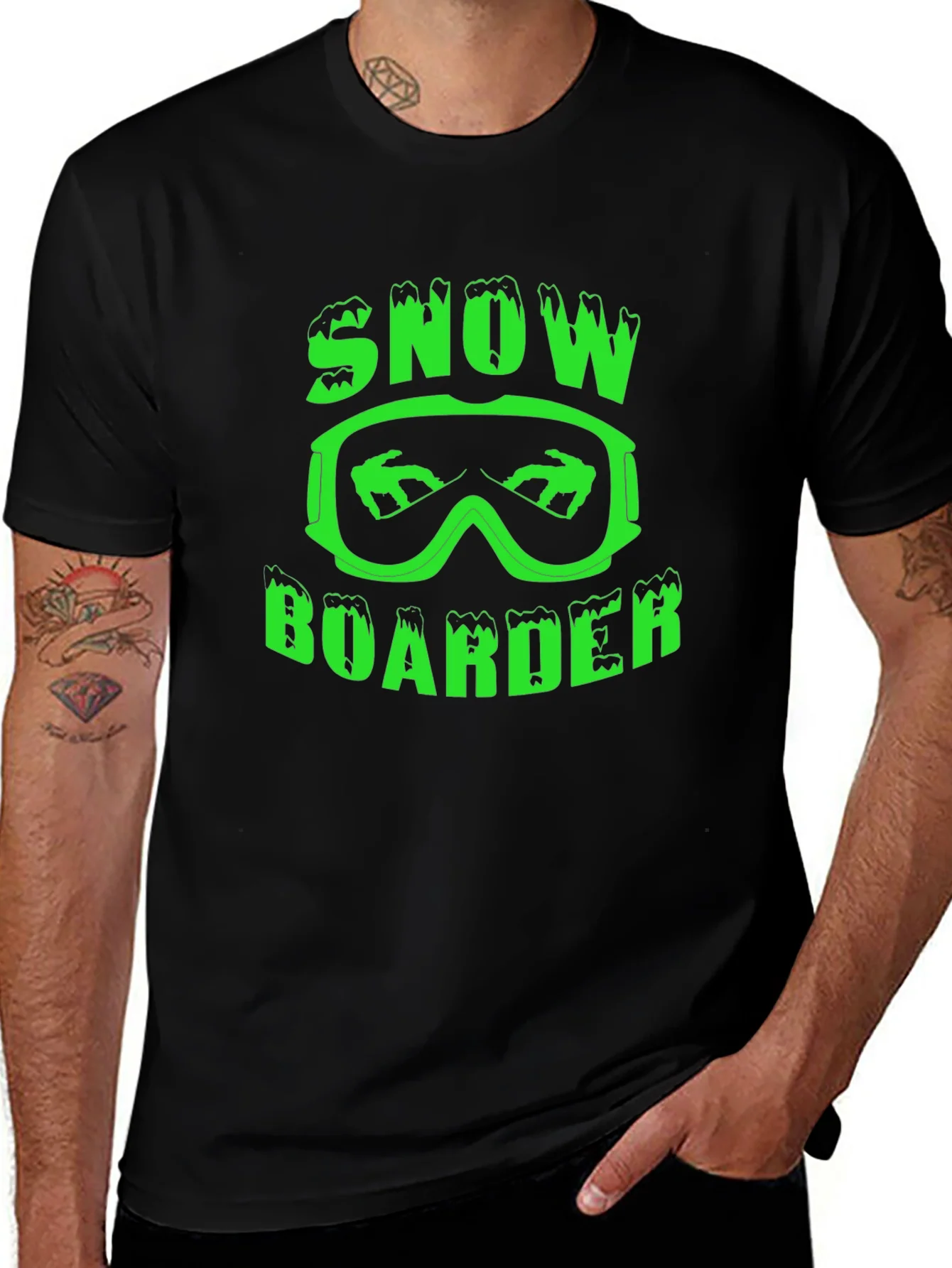 Camiseta Negra Snow Boarder Dise?o Gr¨¢fico ¨²nico