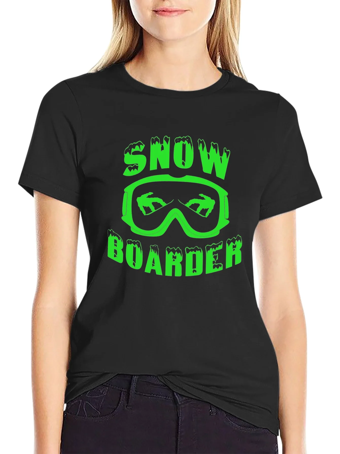 Camiseta Negra Snow Boarder Dise?o Gr¨¢fico ¨²nico