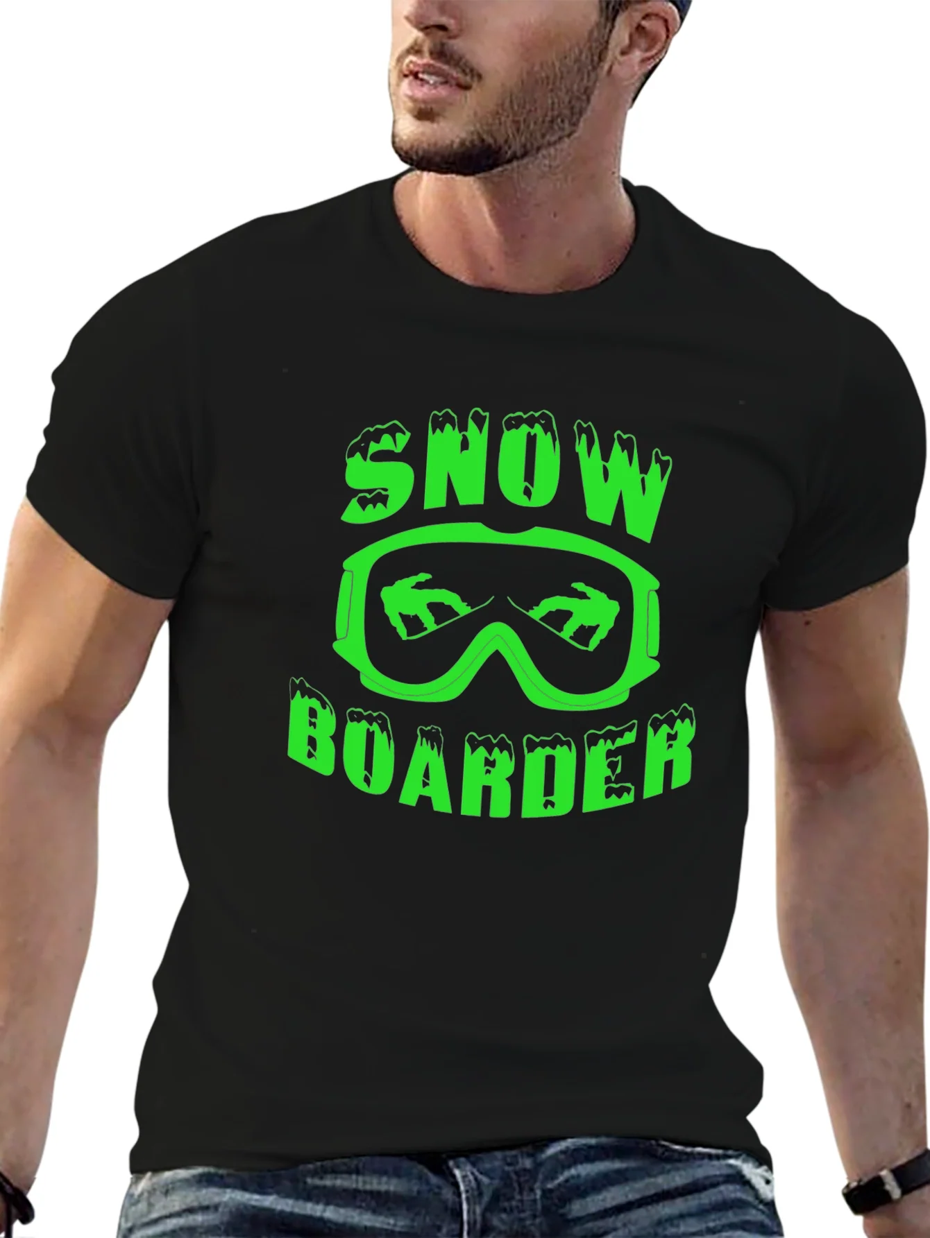 Camiseta Negra Snow Boarder Dise?o Gr¨¢fico ¨²nico