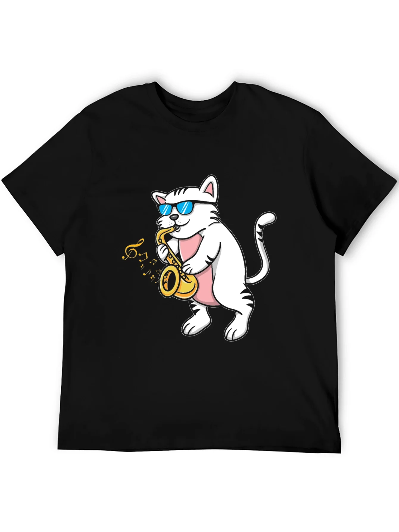 Camiseta Negra Gato M¨²sico Saxof¨®n