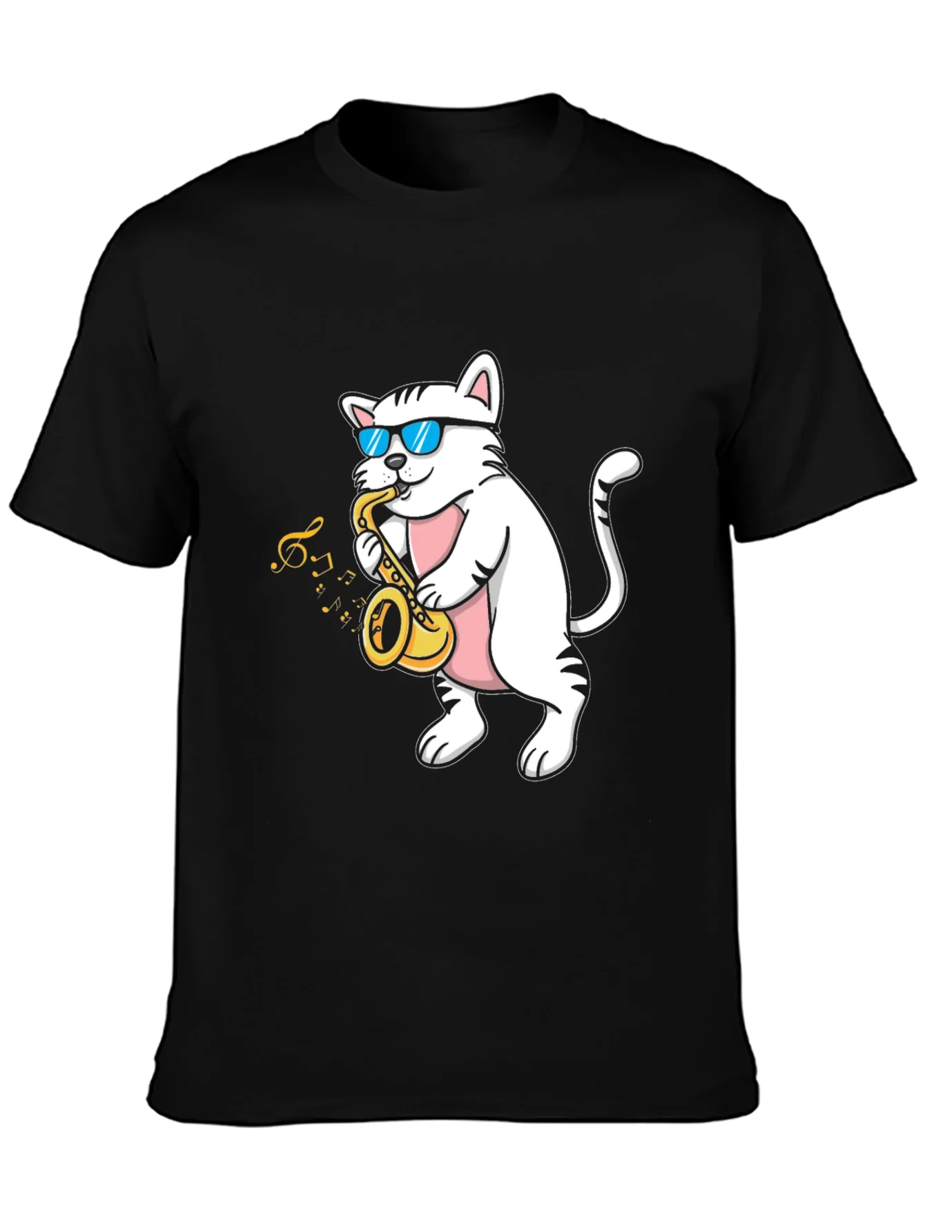 Camiseta Negra Gato M¨²sico Saxof¨®n