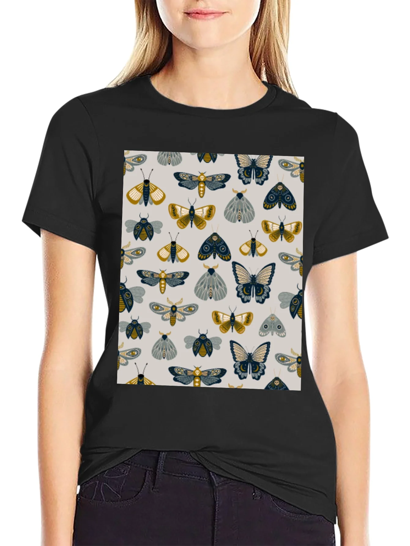Rebbecca Moth & Butterfly Print Black Tee
