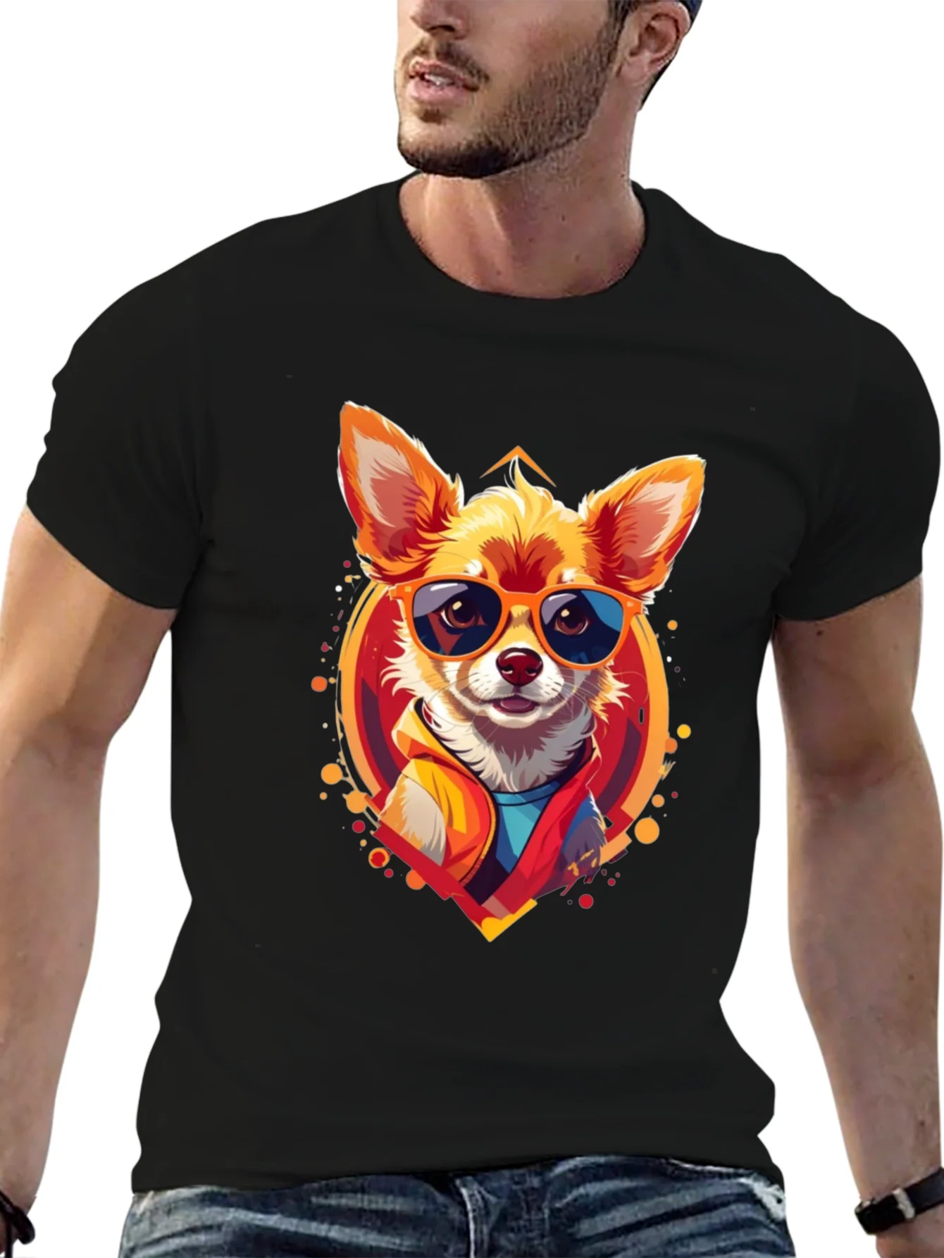 Camiseta Negra con Dise?o de Perro Chihuahua Cool