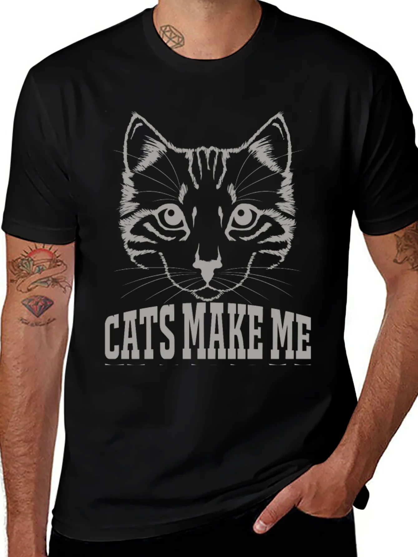 Camiseta Negra Cats Make Me Dise?o Gato