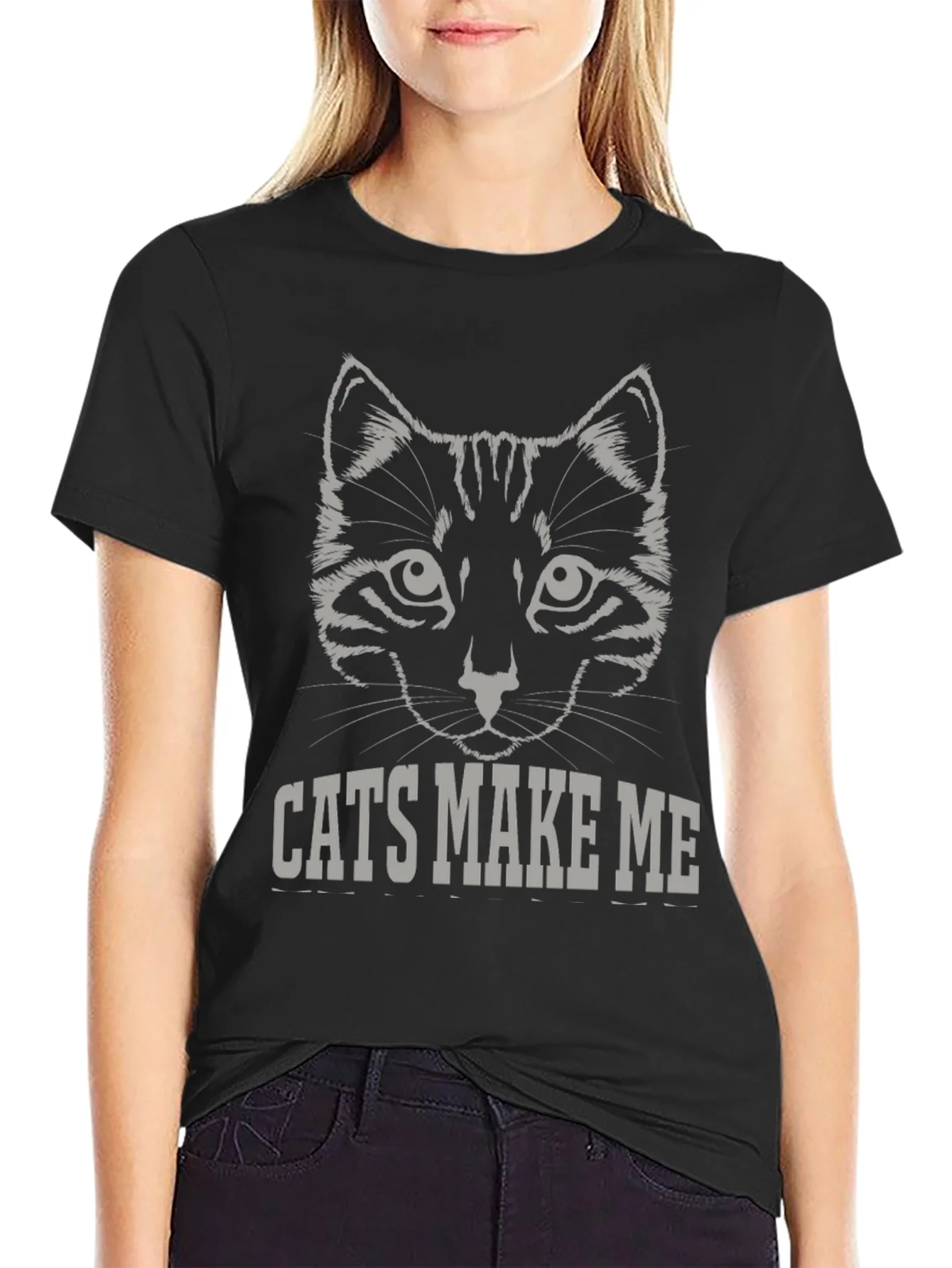 Camiseta Negra Cats Make Me Dise?o Gato