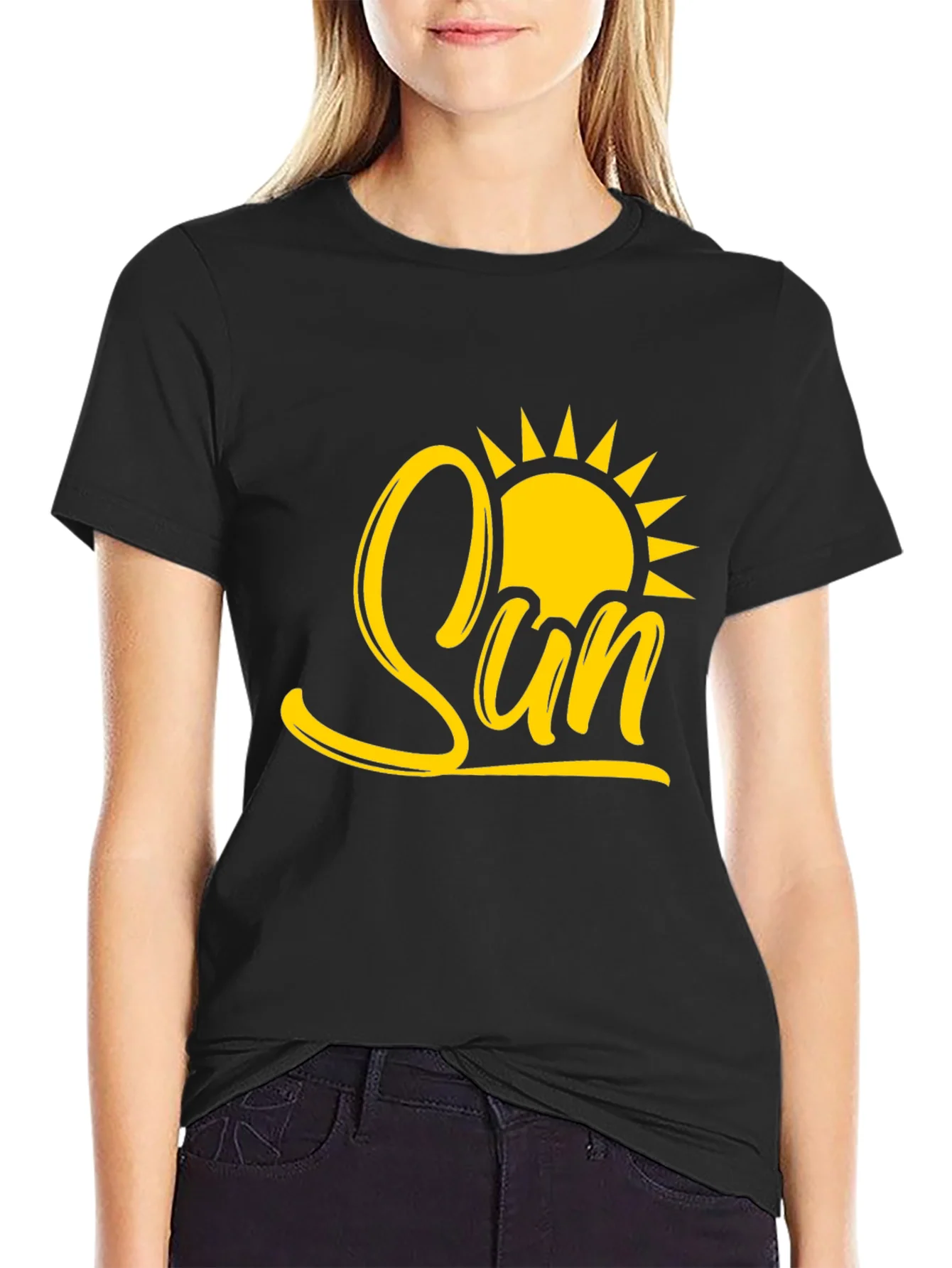 Rebbecca Sun Graphic Tee - Stylish Black Cotton T-Shirt
