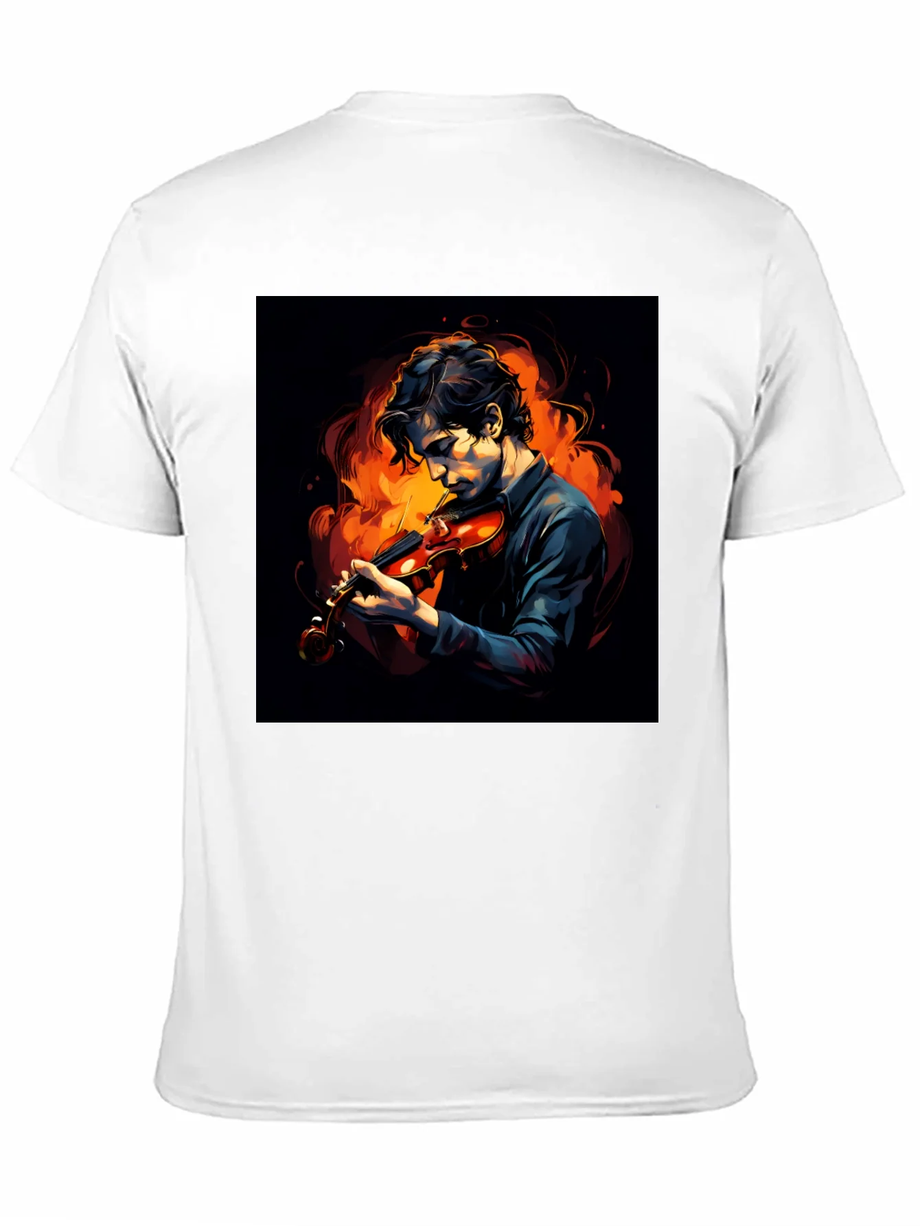 Camiseta Negra con Dise?o de M¨²sico y Fuego