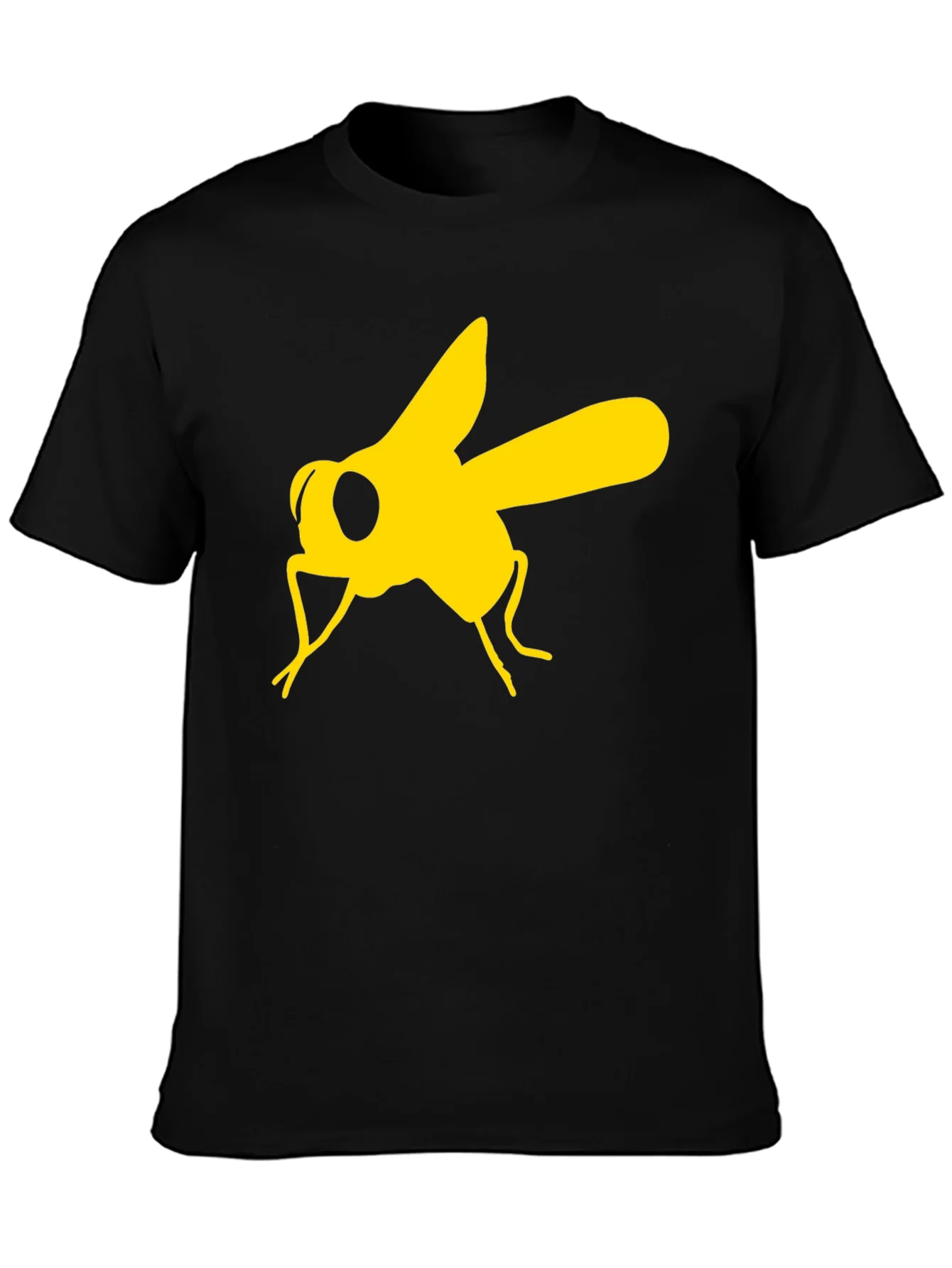 Camiseta Negra con Estampado de Mosca Amarilla